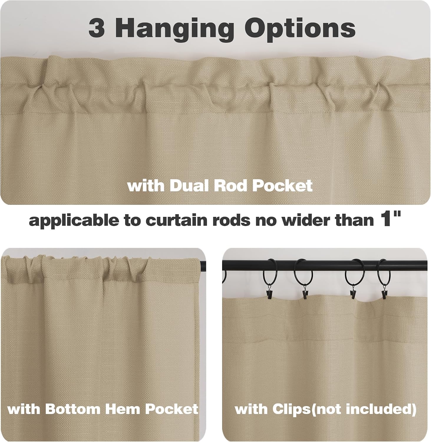 Detalle 2 de Chyhomenyc Camel Curtains, 2 Faux Linen Light-Filtering Panels, 40 x 72 in