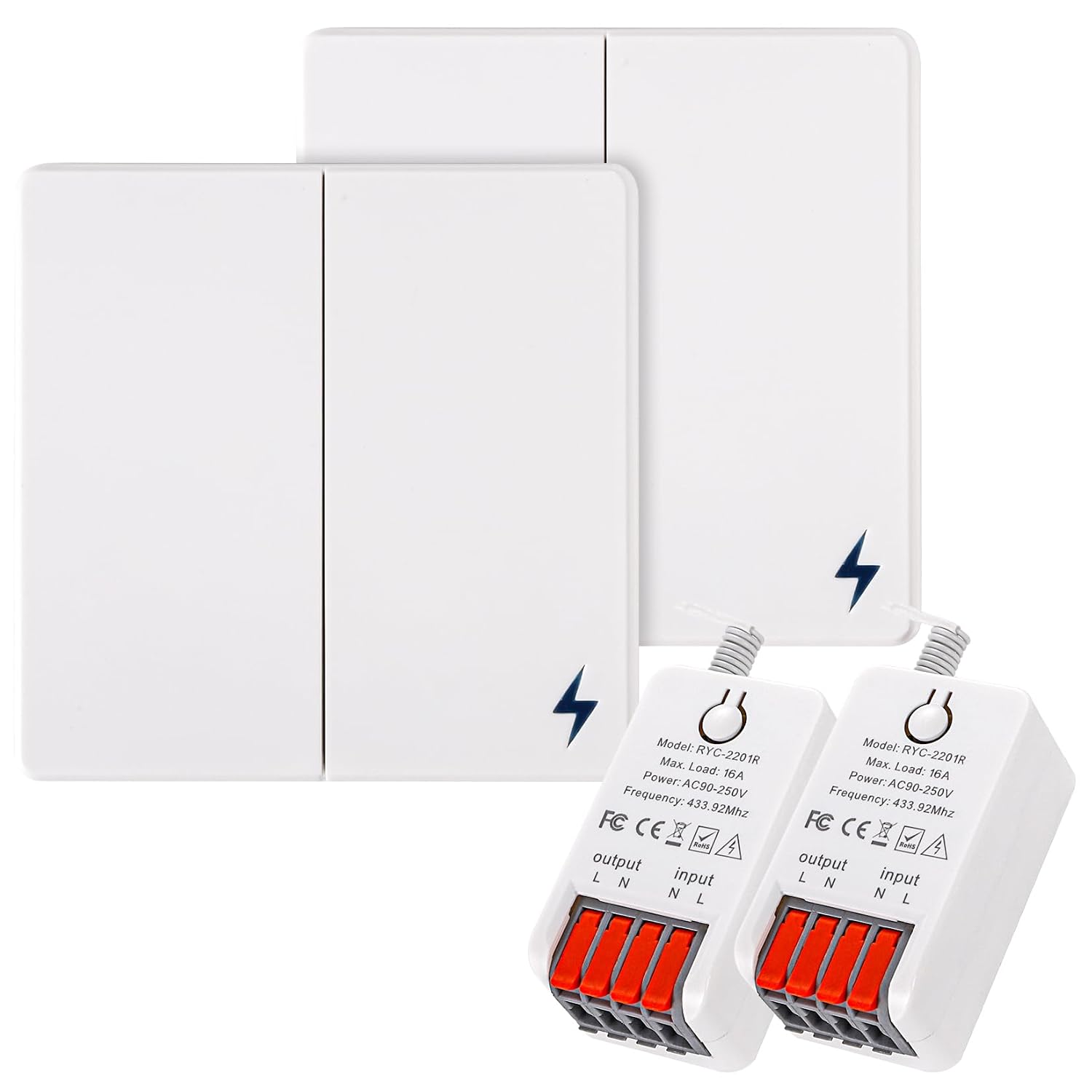 Detalle de LYGKJ 2 Switch and 2 Receiver Wireless Light Switch Kit, 16 A, AC 90–250 V