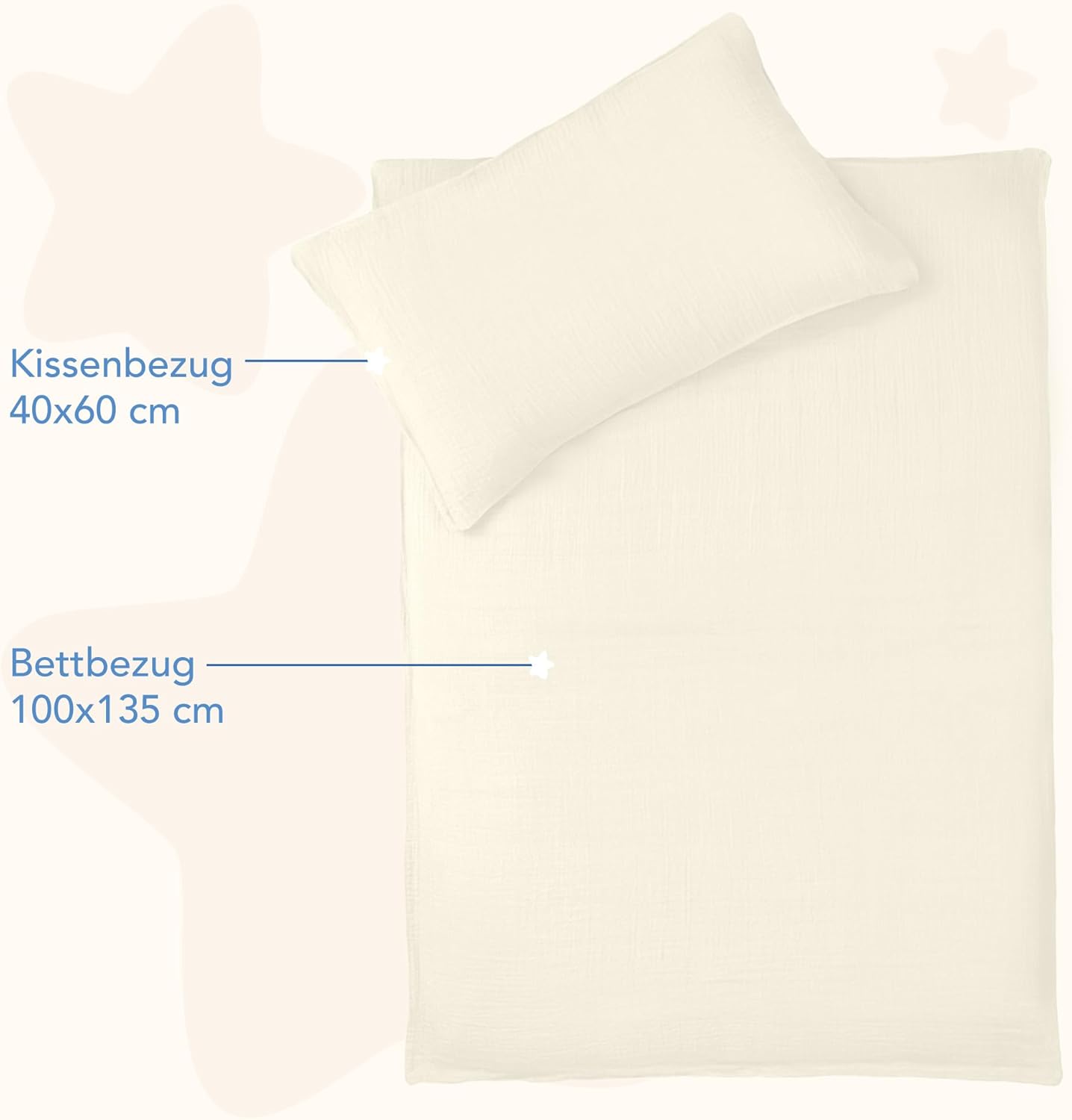 Thumbnail 2 de Dreamzie Kinderbettwäsche (100x135 cm) + Kissenbezug (40x60) aus Musselin, 100% Baumwolle – Oeko-TEX, atmungsaktiv & creme