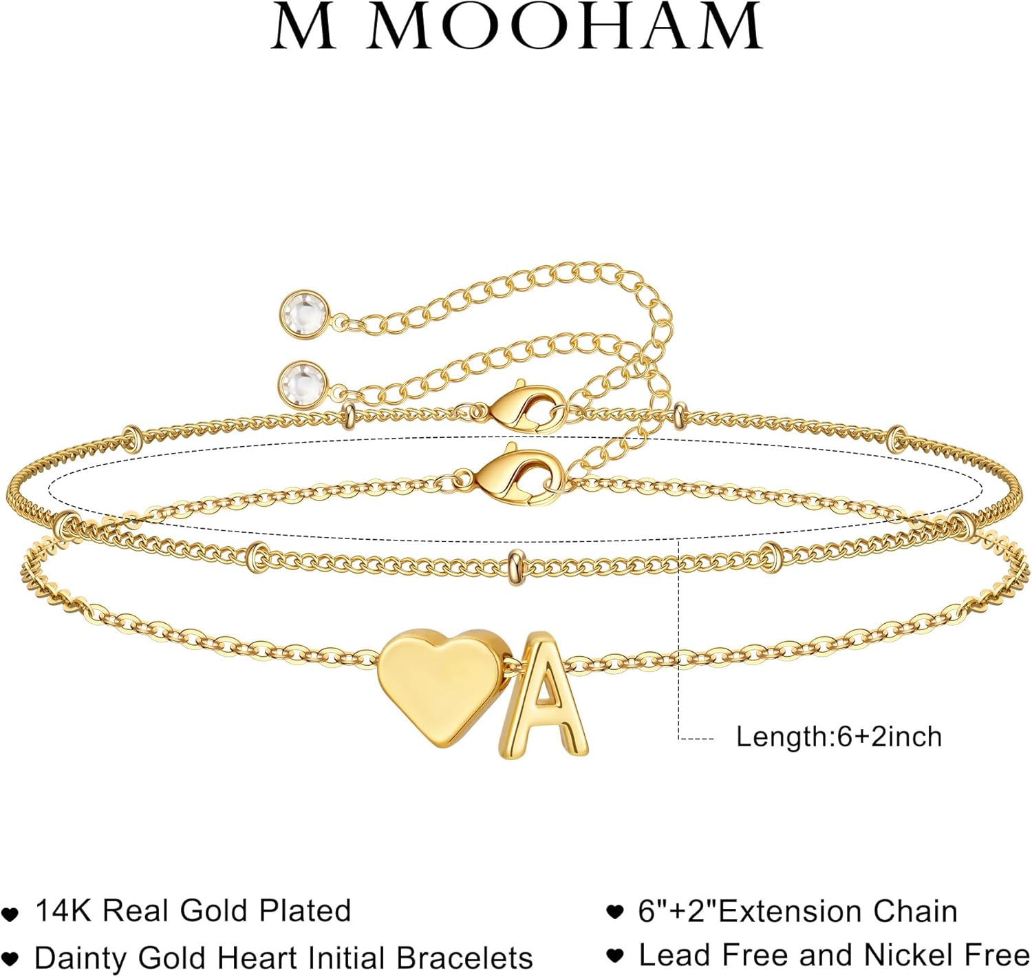 Thumbnail 5 de TINGN Muttertagsgeschenk: personalisiertes Herz-Buchstabenarmband für Damen (14K vergoldet, nickelfrei)