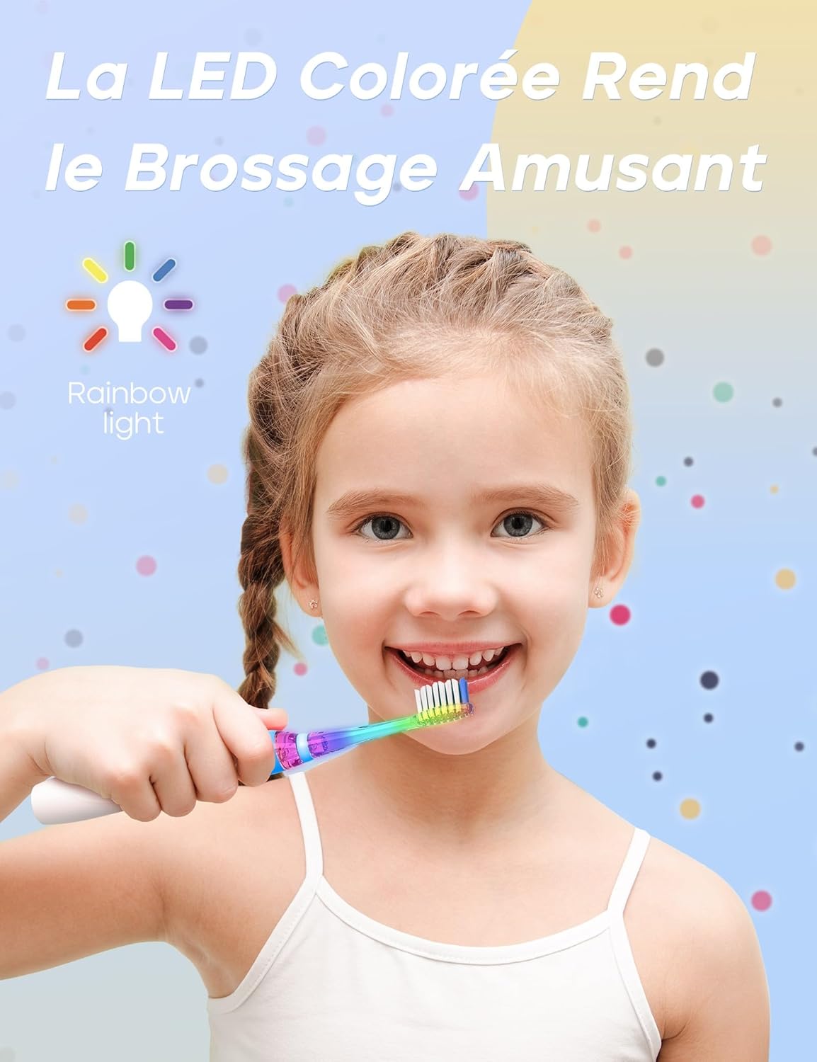 Thumbnail 1 de Seago SG977: brosse à dents électrique enfant avec LED colorée, minuterie 2 min et 4 têtes remplaçables (Bleu)