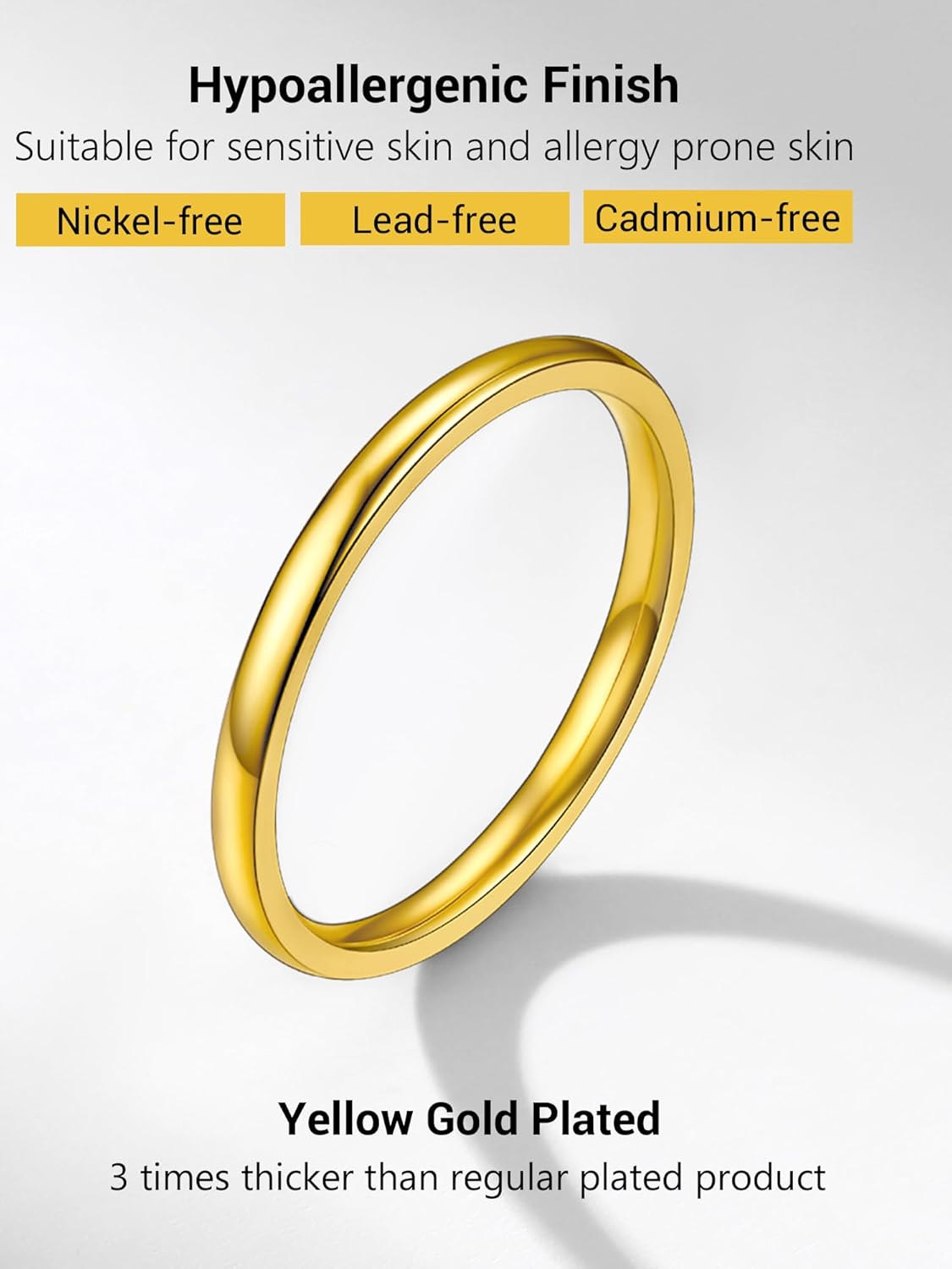 Thumbnail 2 de PROSTEEL Bague simple en acier inoxydable 316L plaqué or jaune 18k pour homme et femme