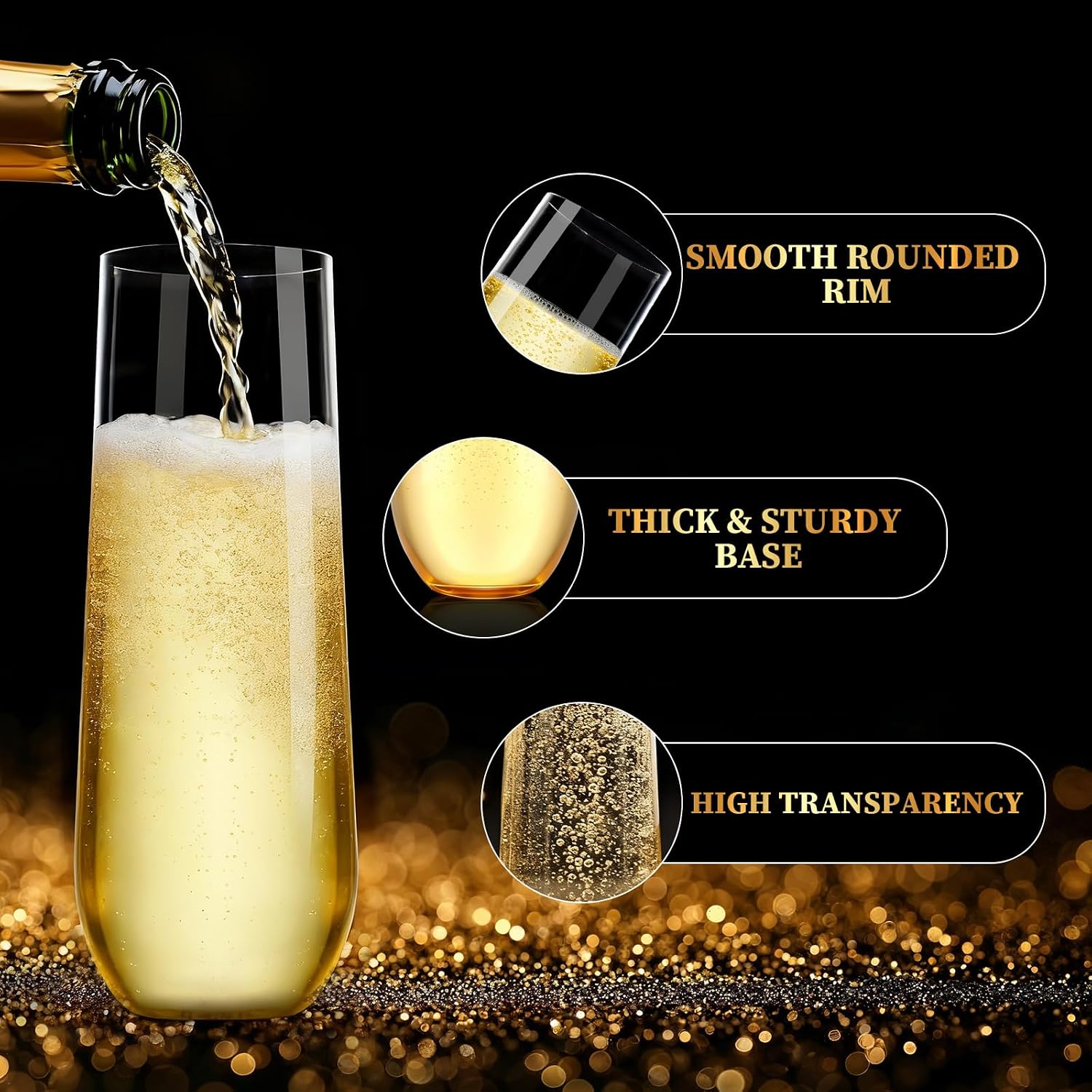 Detalle de GuanQiao Stemless Plastic Champagne Flutes, 9 oz