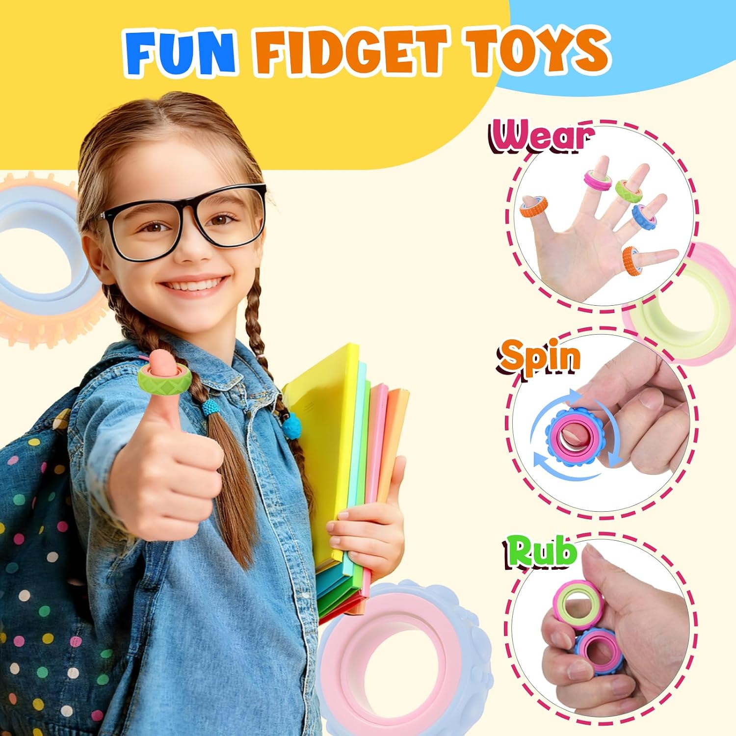 Detalle 2 de Kssvzz sensorische Fingerringe – 12 Stück Fidget Ringe gegen Stress, Fokushilfe und ADHS-Unterstützung