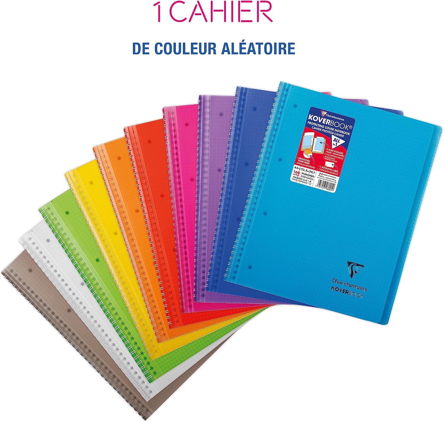 Detalle 2 de Clairefontaine 396001C Un Cahier à Spirale Koverbook A4+ 160 Pages détachables - Couverture Polypro aléatoire