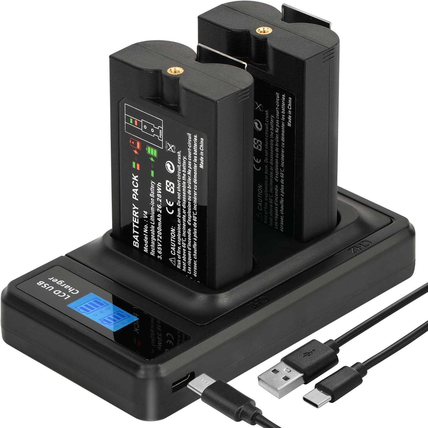Detalle de 7200mAh Replacement Battery 2-Pack for Ring Quick Release Battery Pack V4 (with LED dual dock) – Charger Station included