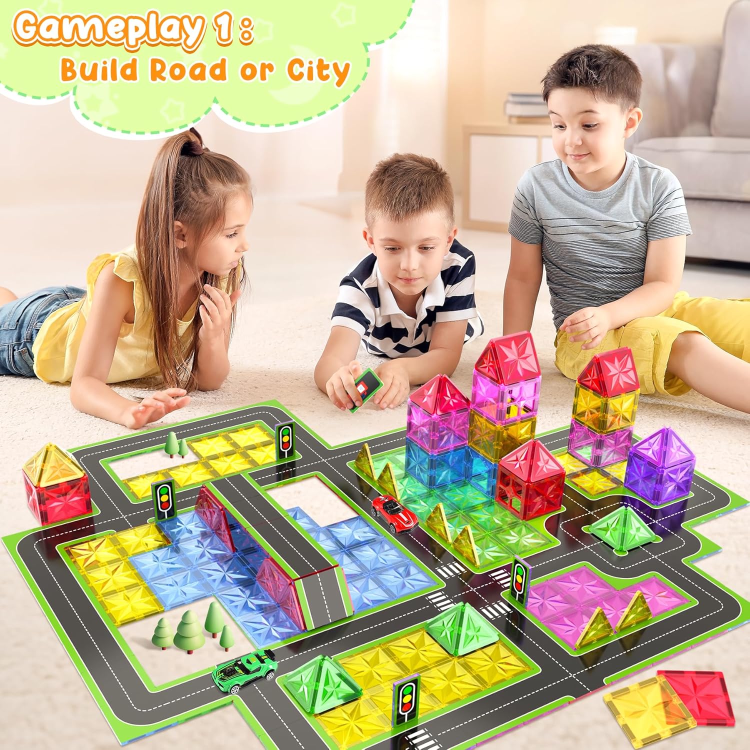 Thumbnail 1 de Perbabe 72 pezzi Costruzioni Magnetiche – Set educativo di strade e auto per bambini 3–8 anni