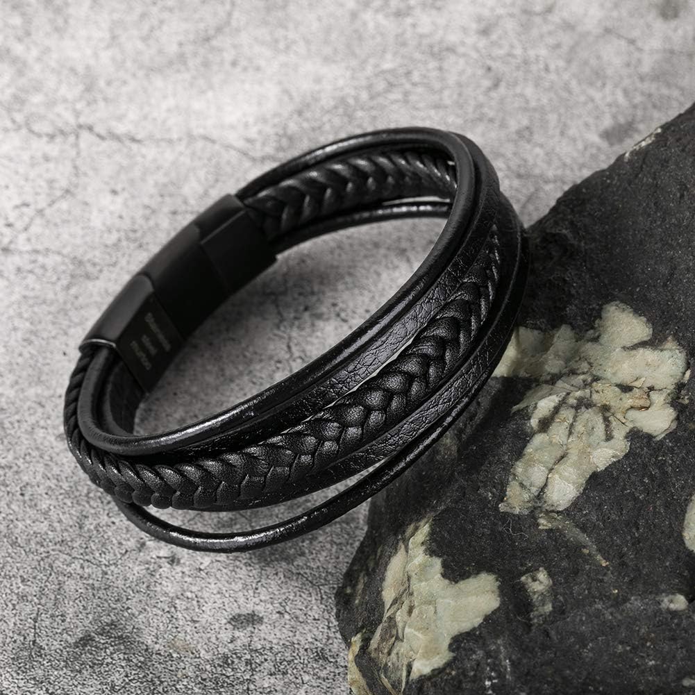 Thumbnail 2 de murtoo Herren Armband Edelstahl Echtleder Naturstein Geflochten mit Magnetverschluss