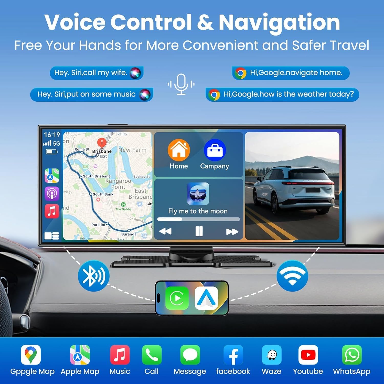 Detalle de 11,5-Zoll CarPlay Display: Kabelloses CarPlay/Android Auto Erlebnis mit 4K Dash-Cam und Rückfahrkamera