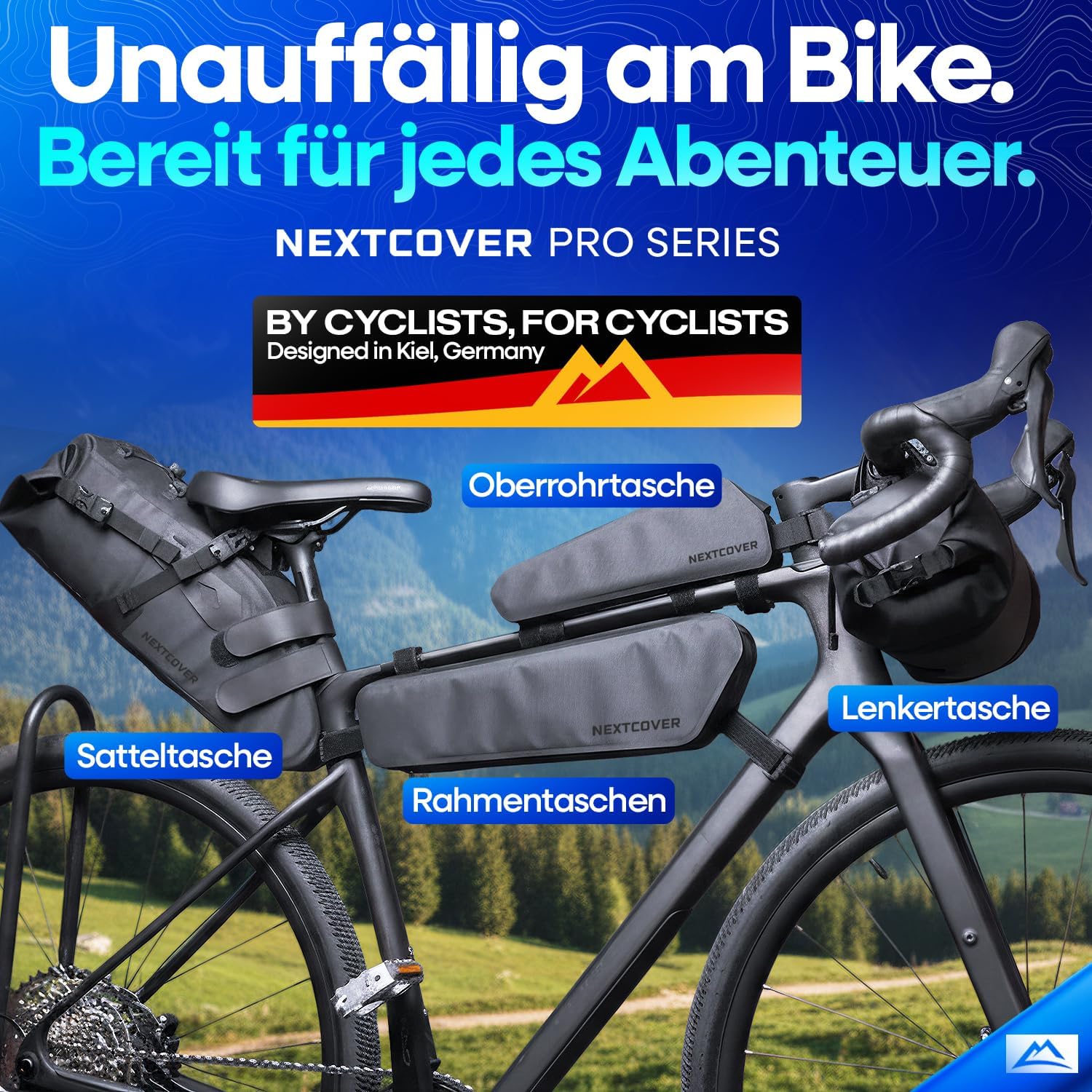 Thumbnail 6 de Nextcover® Bikepacking Oberrohrtasche mit Klettverschluss – 100% wasserdichtes AquaShield-TPU, 1L