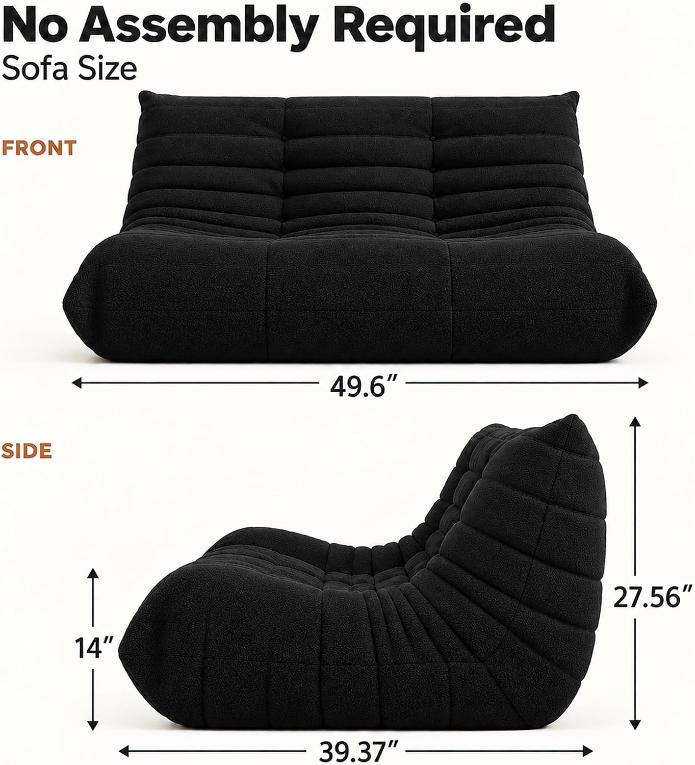 Thumbnail 1 de YVDNHP Bean Bag Chair 2-Seater Loveseat, Black Teddy Fabric, Memory Foam
