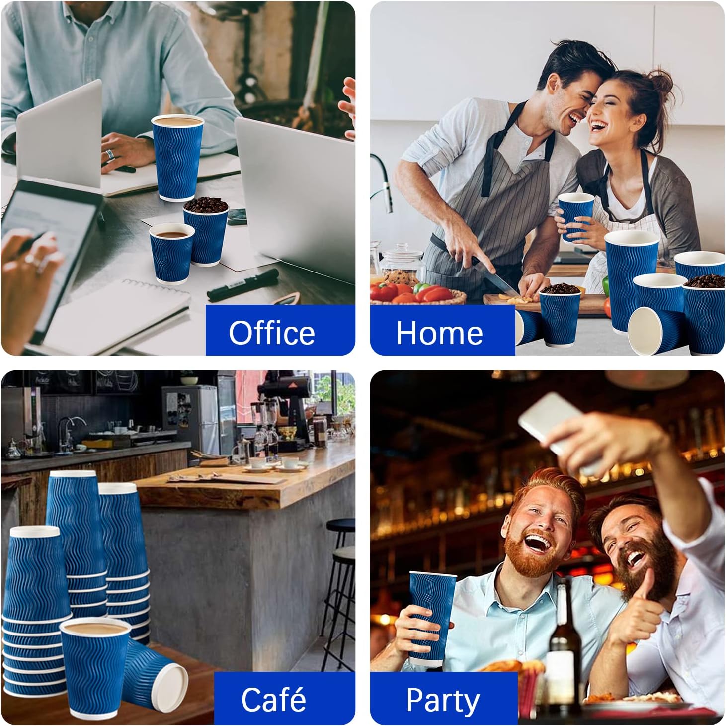 Thumbnail 5 de Lamosi 500-Count 12 oz Insulated Paper Cups (Navy) – Heat-Resistant Kraft Ripple Wall, Disposable, Bulk