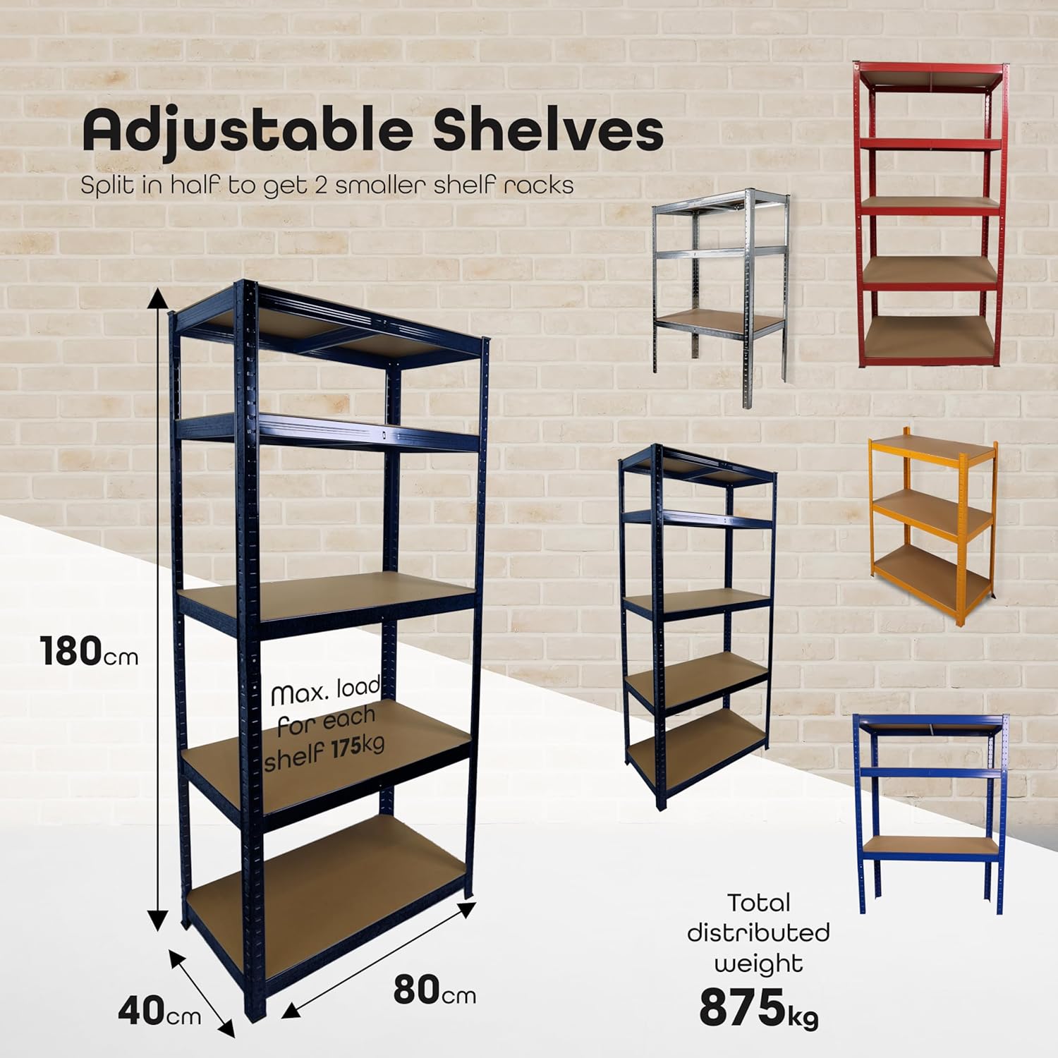 Thumbnail 1 de DIVCHI 5 Tier Heavy Duty Aluminium Storage Rack – Black, 40 x 80 x 180 cm (Pack of 1)