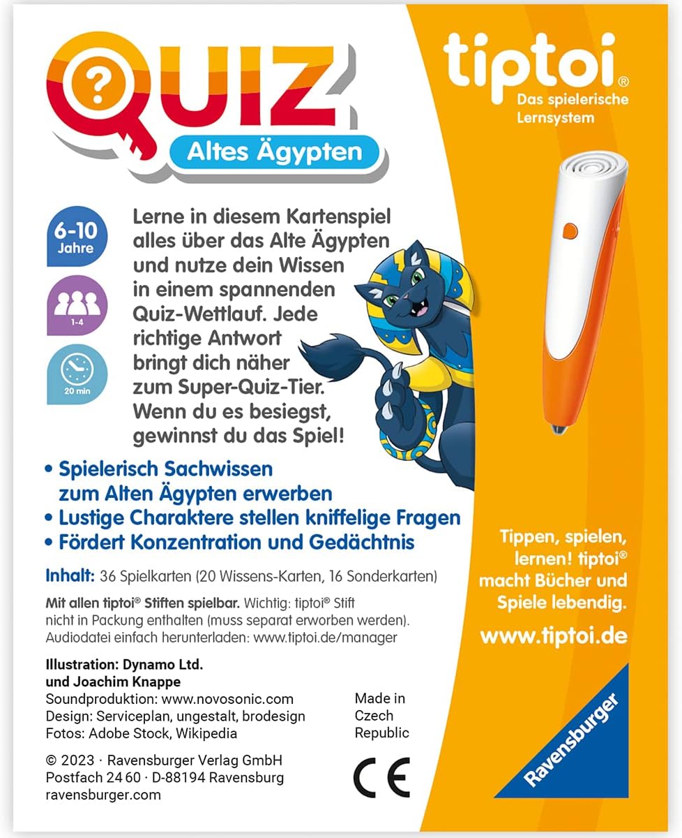 Detalle de Ravensburger tiptoi 00166 „Quiz Altes Ägypten“ – interaktives Lern-Quiz für Kinder ab 6 Jahren, 1–4 Spieler