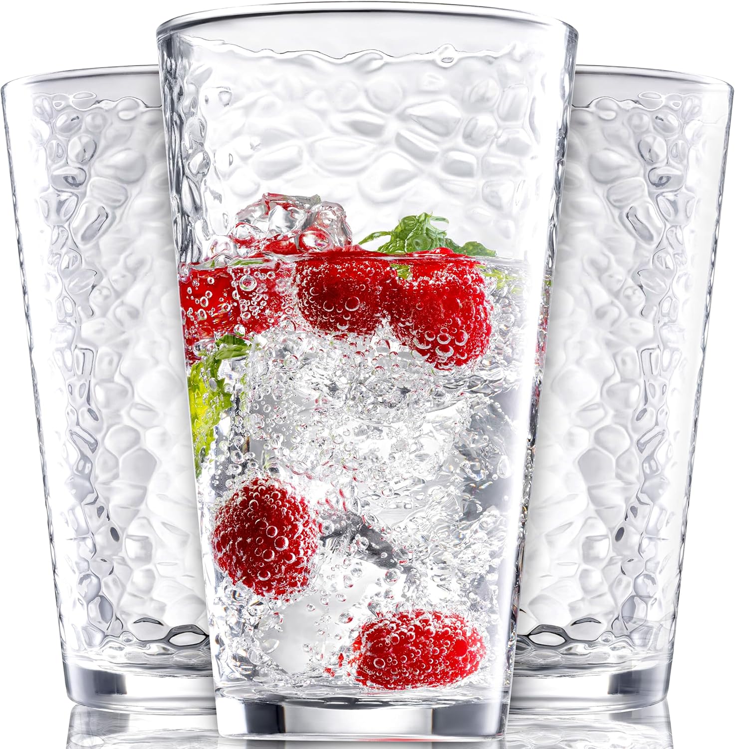 Set of 10 Hammered Glass Cups 16oz