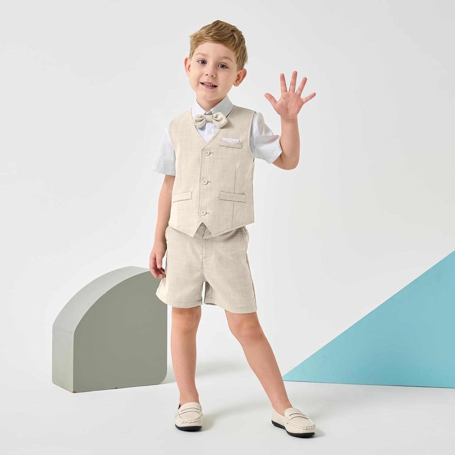 Thumbnail 1 de Volunboy Bébé Garçon – Ensemble costume 4 pièces pour mariage d’été (chemise courte, gilet, corbata amovible, short)