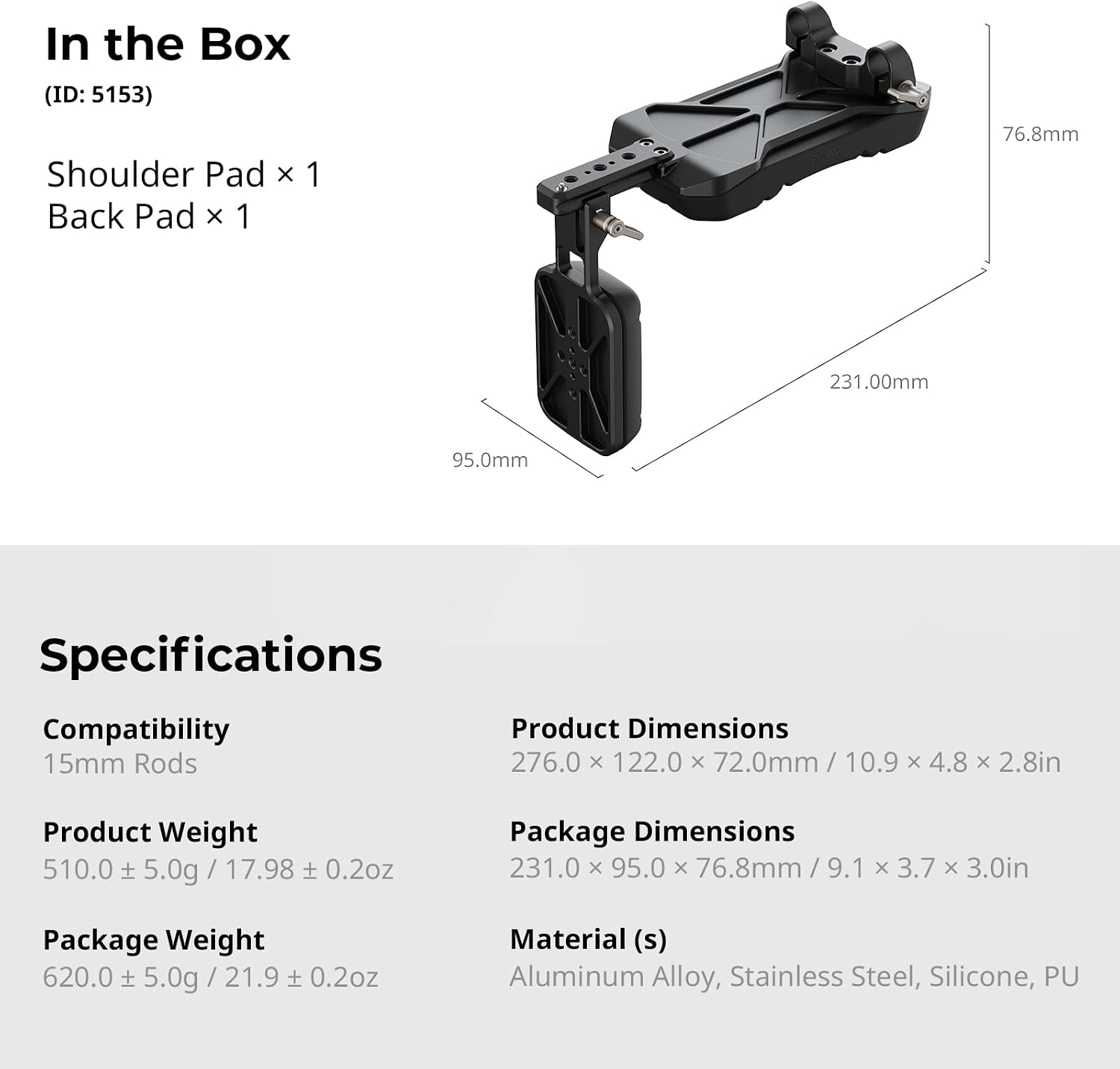 Thumbnail 6 de SMALLRIG Universal 15mm Shoulder Pad Support (5153) — a pragmatic handheld rig solution