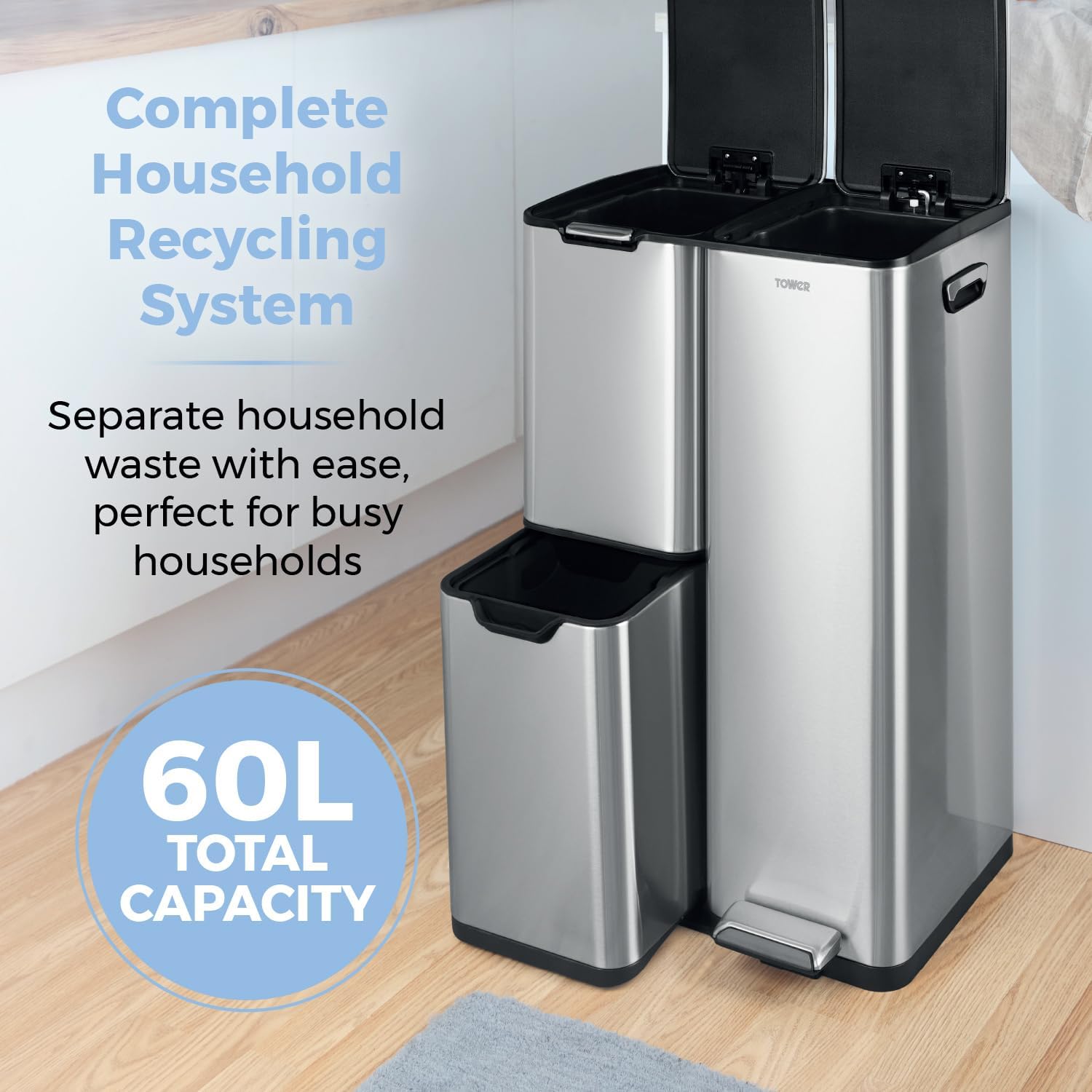 Detalle de Tower T838024SS Pedal Bin 24L, steel 🗑