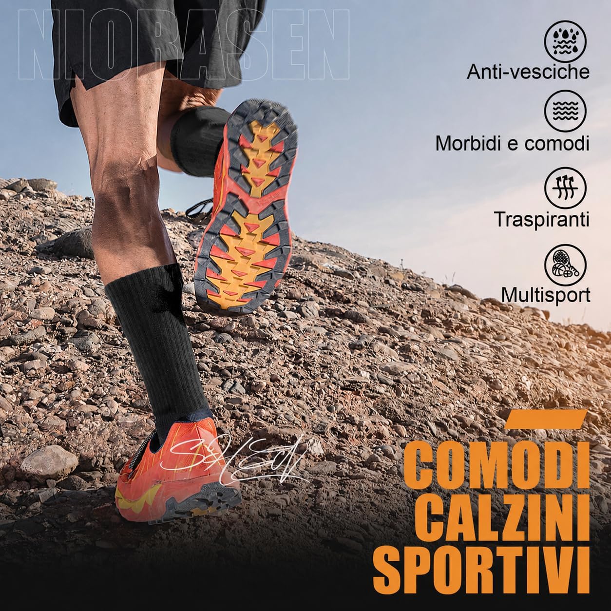 Detalle 2 de Niorasen Calzini da Trekking e Sportivi in cotone, 6 paia: calde, traspiranti e imbottite