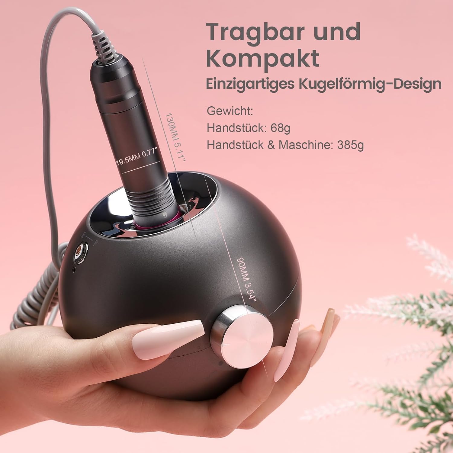 Detalle 2 de Elektrische Nagelfräser für Gelnägel (bis zu 35.000 U/Min) – wiederaufladbare Nagelfeile für Maniküre & Pediküre, 6 Bohrer-Set – Grau