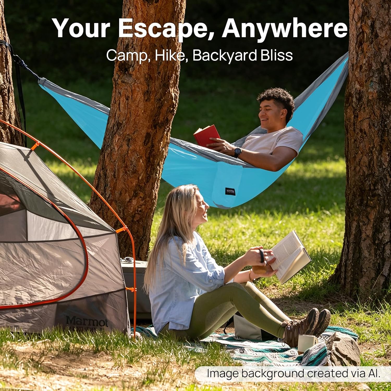 Detalle de Kootek Camping Hammock: Portable Nylon Hammock with Tree Straps & Carry Bag
