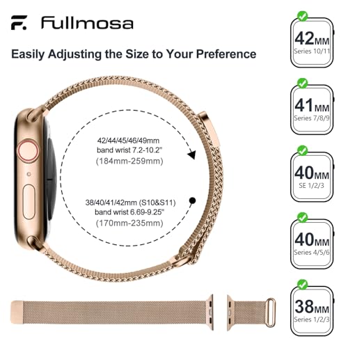 Detalle de Fullmosa Correa magnética Milanese Loop para Apple Watch 42mm/41mm/40mm/38mm (acero inoxidable) Oro Rosa
