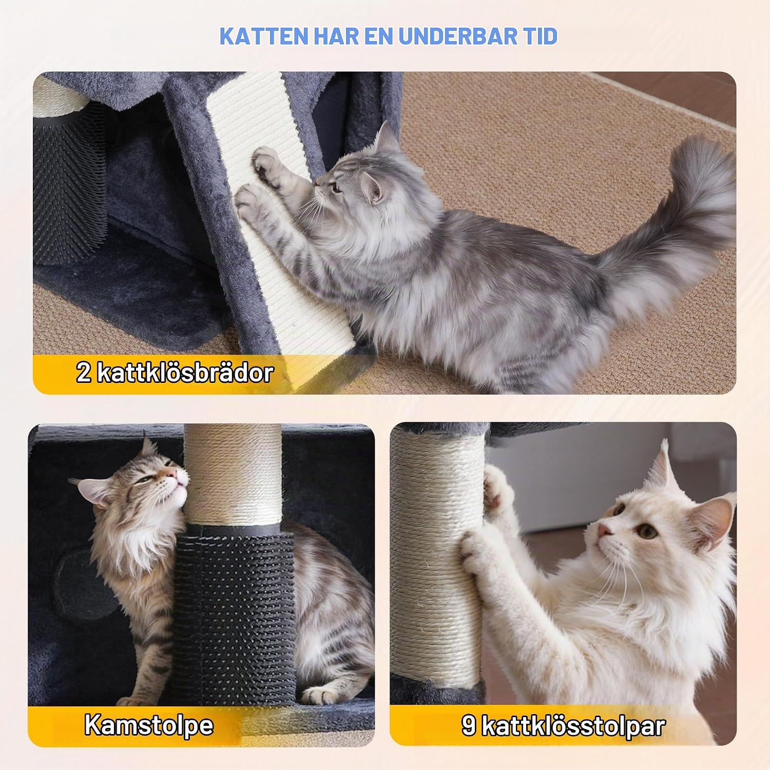 Thumbnail 4 de Hey-brother MPJ085G klösträd, 181,5 cm med sisal och två plattformar