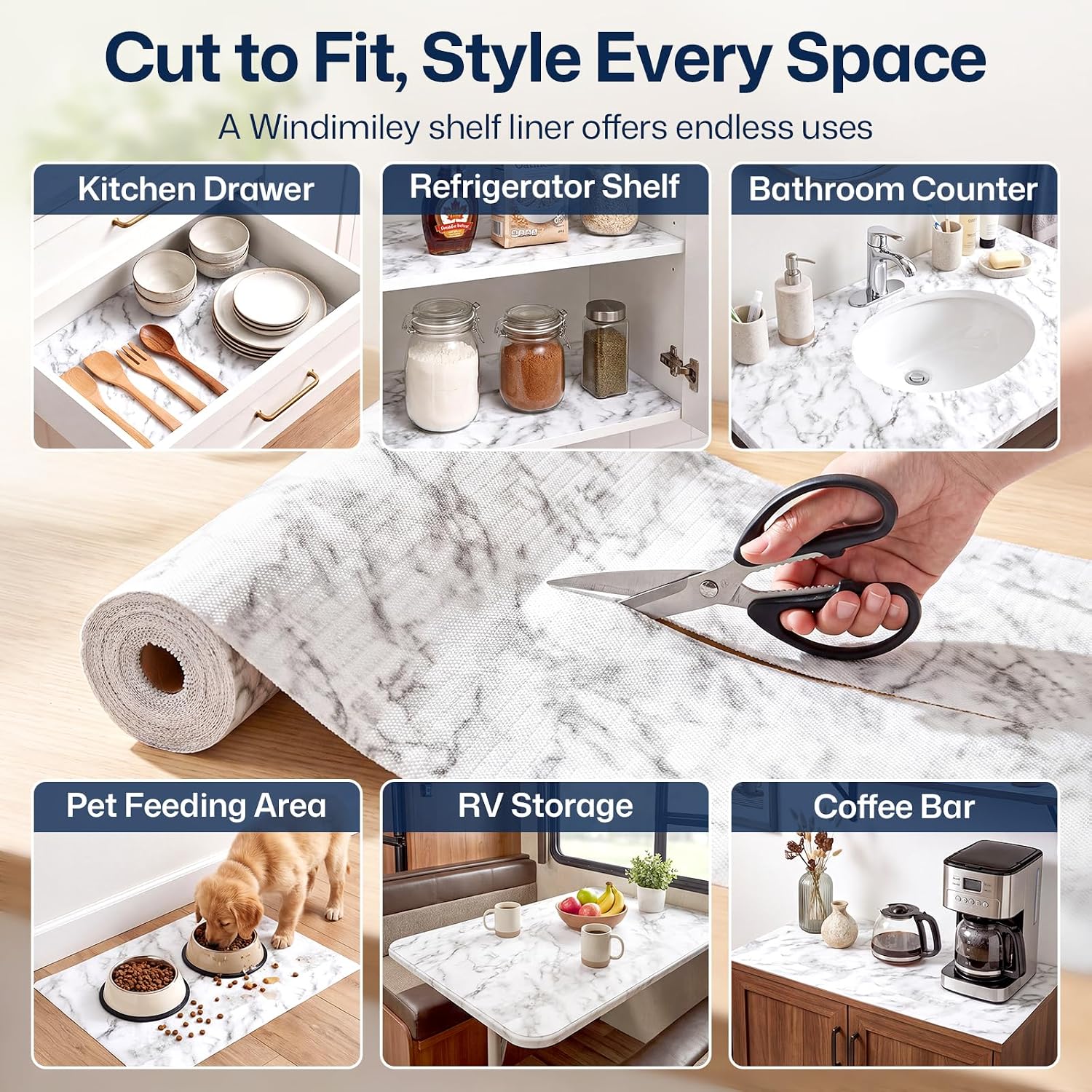 Thumbnail 6 de Windimiley Drawer and Shelf Liner, 17.5" × 20', White Marble PVC