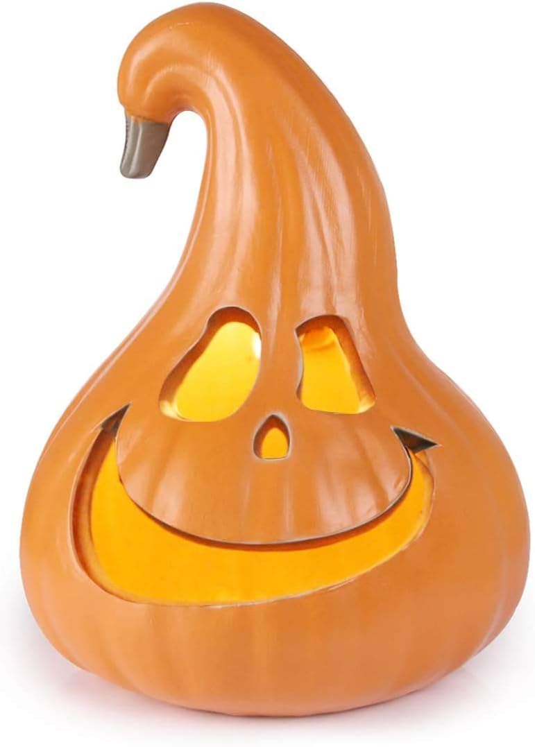 Detalle de DUNCHATY 12-Inch Lighted Halloween Pumpkin Lantern with Warm White LED