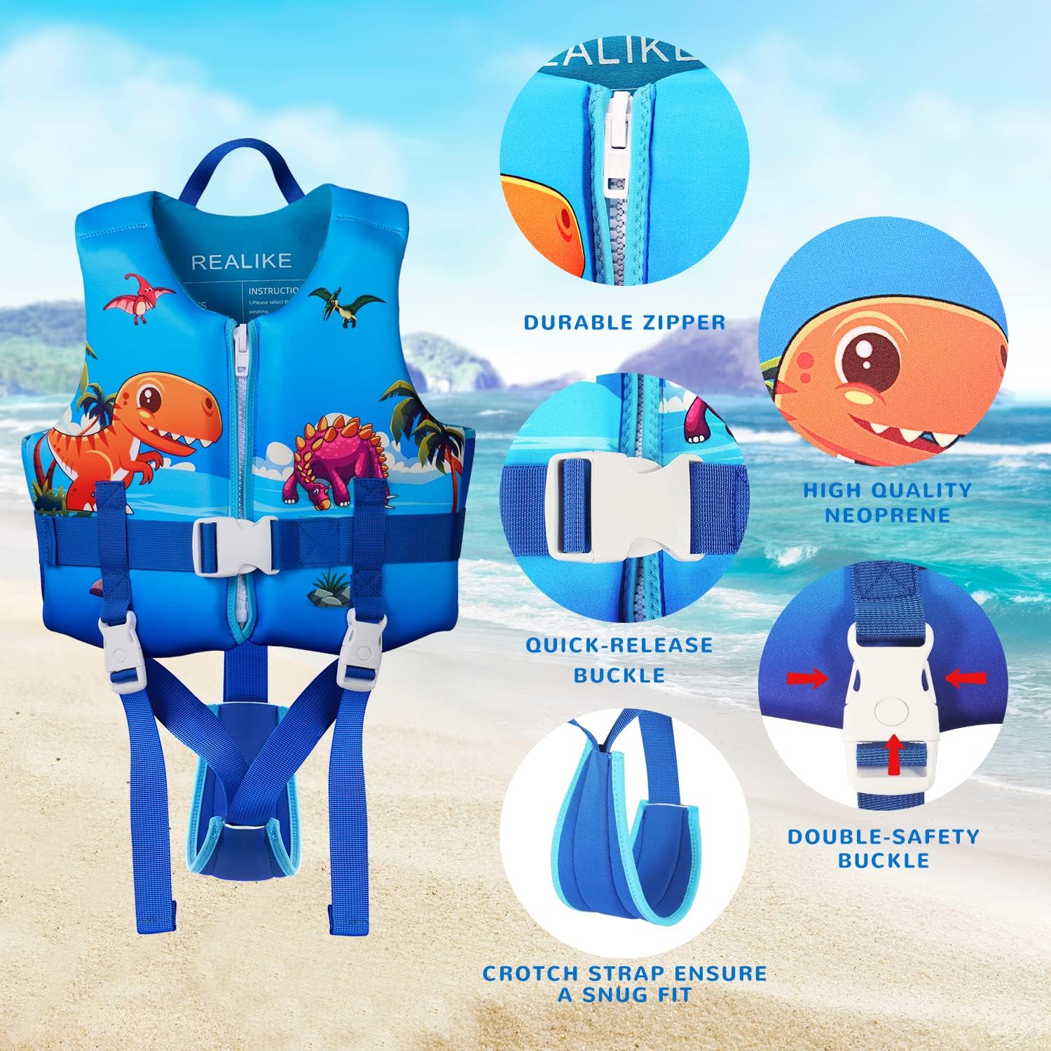 Detalle de REALIKE Kids Swim Vest Toddler Floaties: Adjustable Safety for Ages 2–10