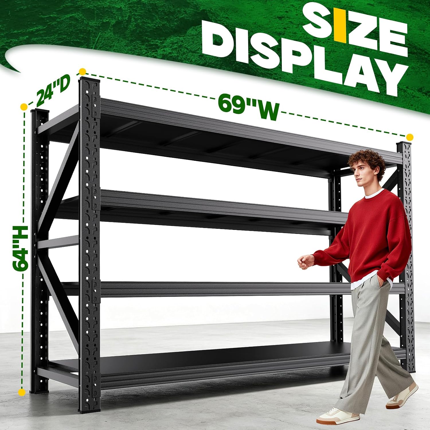 Detalle de 69"W 4-Tier Adjustable Metal Garage Shelving, 2-Pack