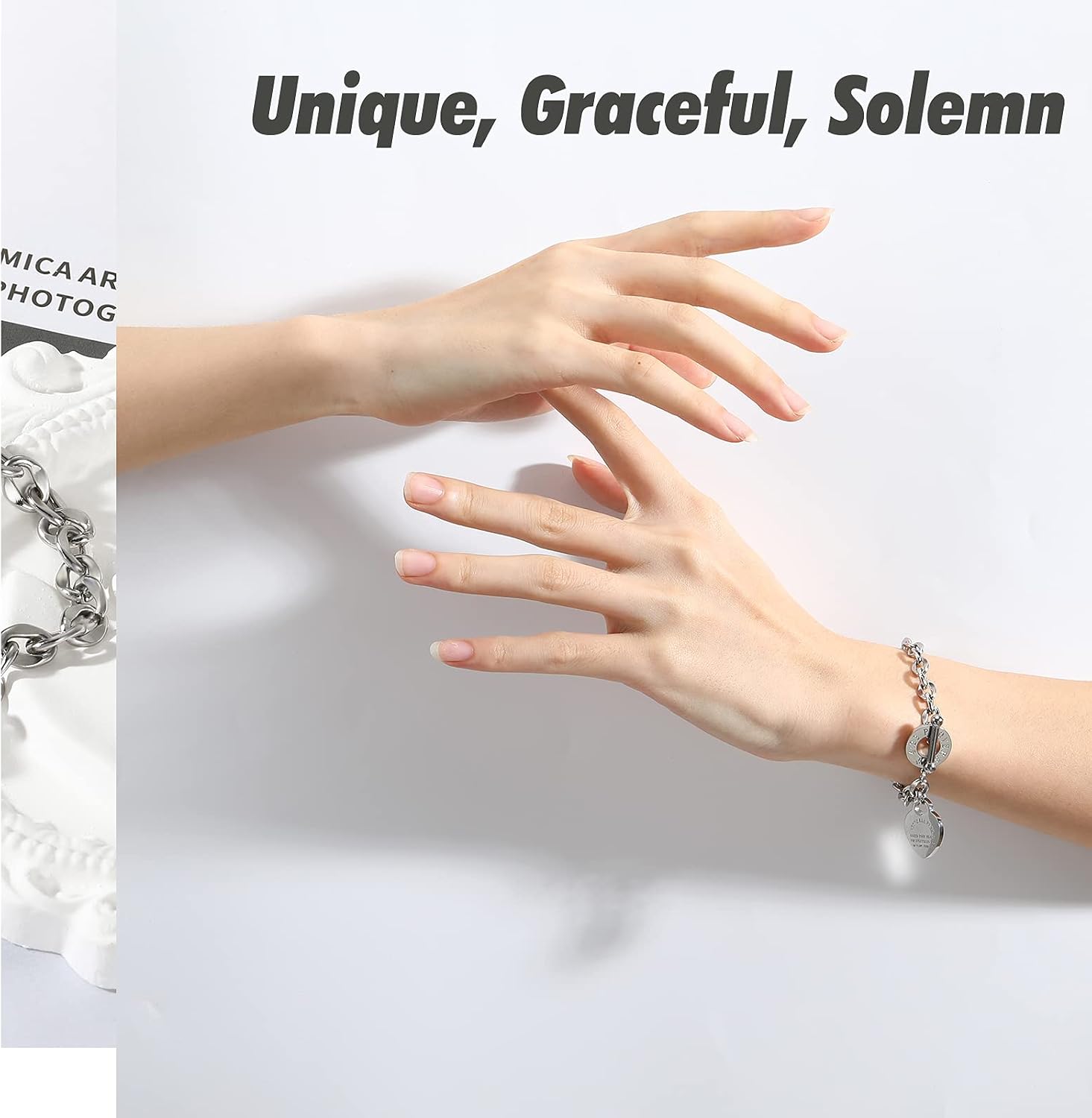Detalle de Emibele Charme-Armband mit Gravur aus Edelstahl (Herz-Motiv, OT-Schnalle) für Damen & Mädchen