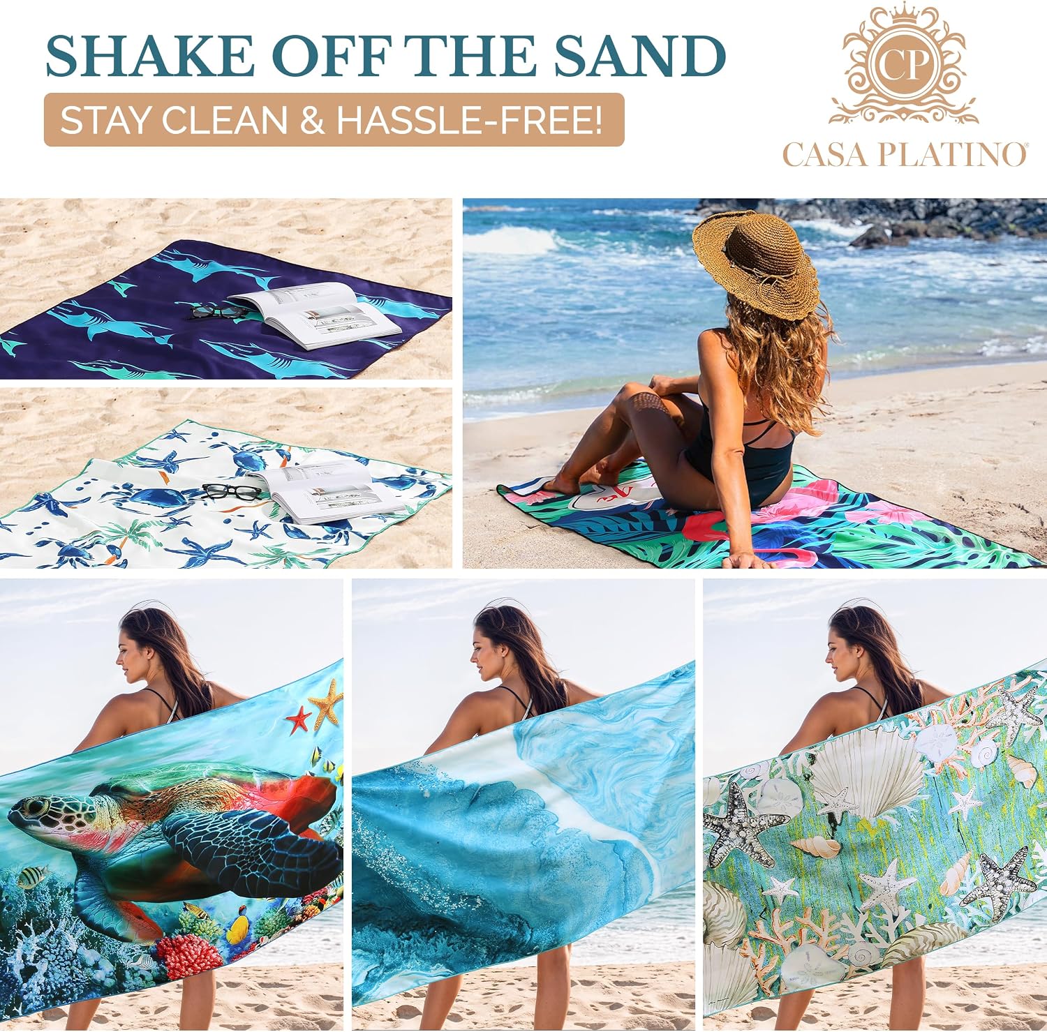 Detalle 2 de Casa Platino Beach Towels 6-Pack Extra Large – 71" x 32" Lightweight Microfiber, Quick-Dry & Sand-Free