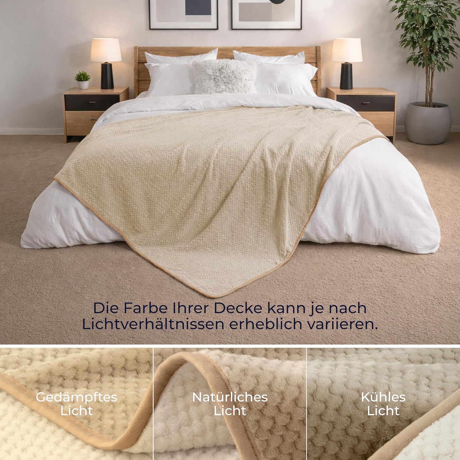Detalle de Dreamzie wasserdichte Decke für Hunde – 152x203 cm, beidseitig & maschinenwaschbar (Sherpa-Fleece), Beige
