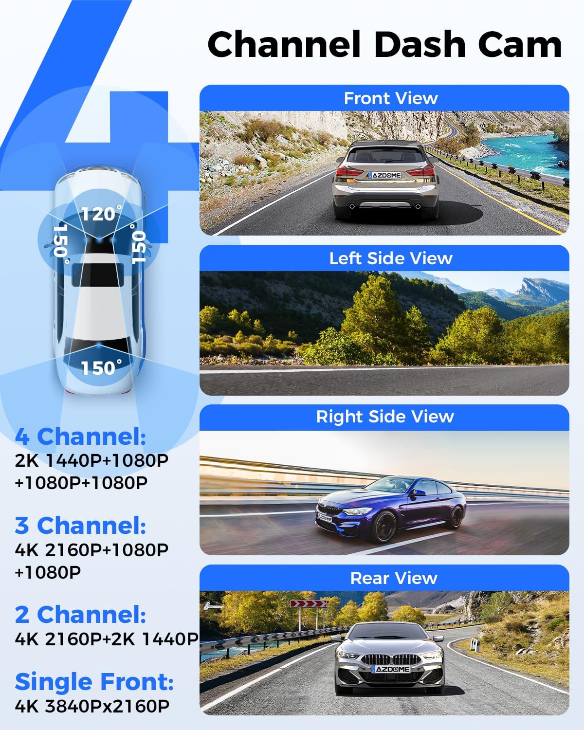 Thumbnail 1 de AZDOME M660 360° 4-Channel Dash Cam (Front/Rear + Left/Right) with Built-in 128GB eMMC, 2K+1080P, IR Night Vision, 5G WiFi
