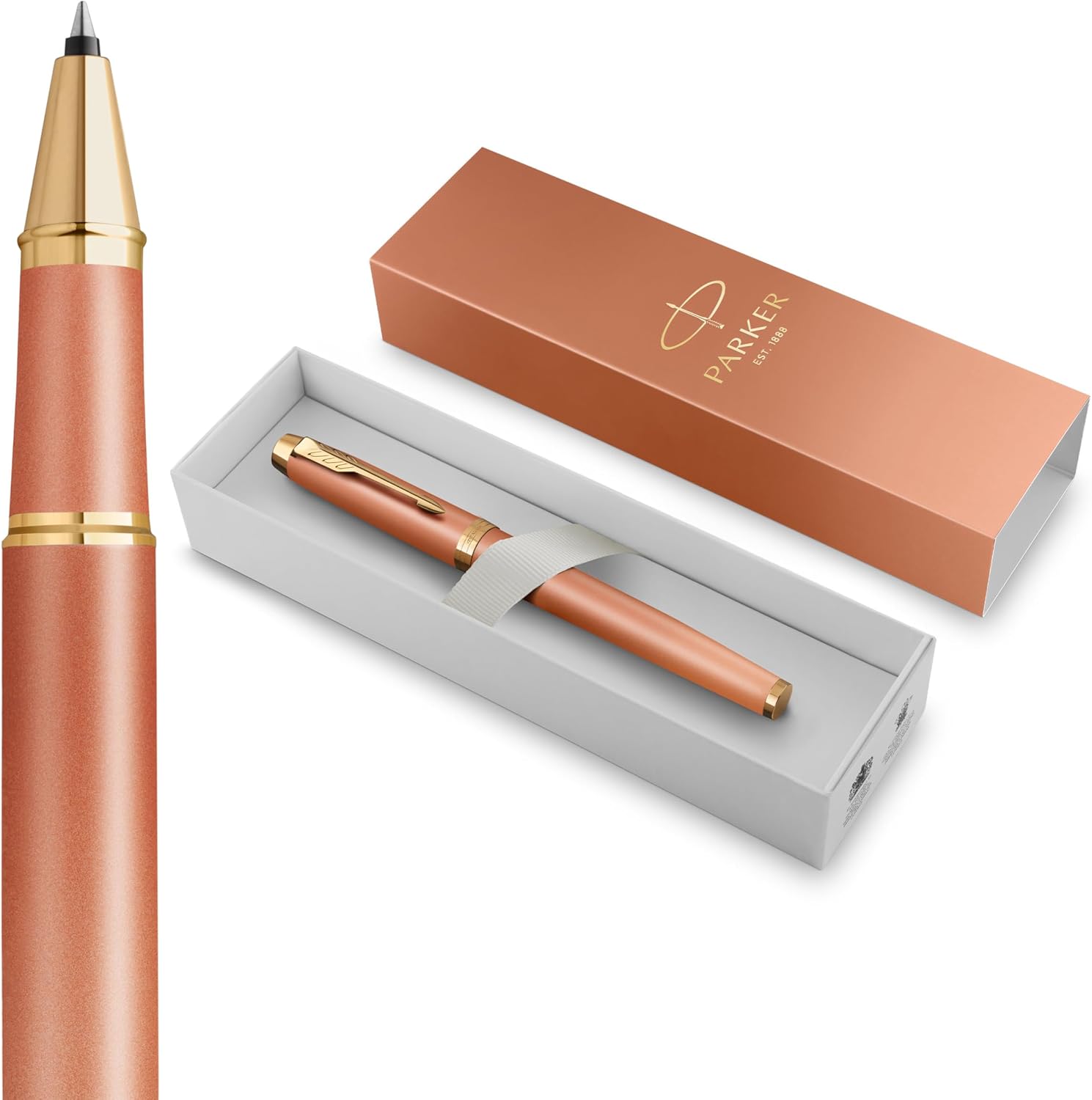 Detalle de Parker IM Writing Rituals Stylo roller – Orange exaltant, fin pointe, coffret cadeau