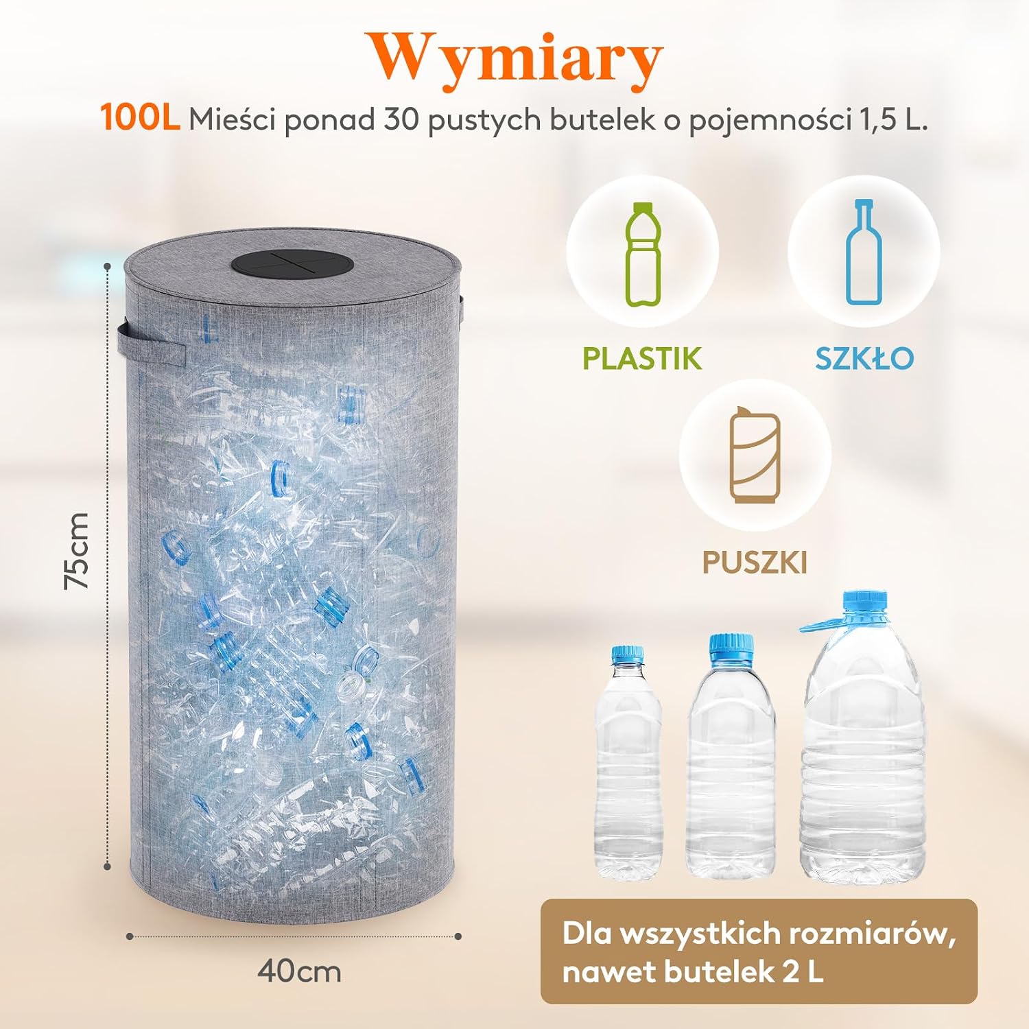 Detalle de Lifewit LH24232.02FG.V1.M01 – okrągły kosz 100 l z pokrywą i workiem