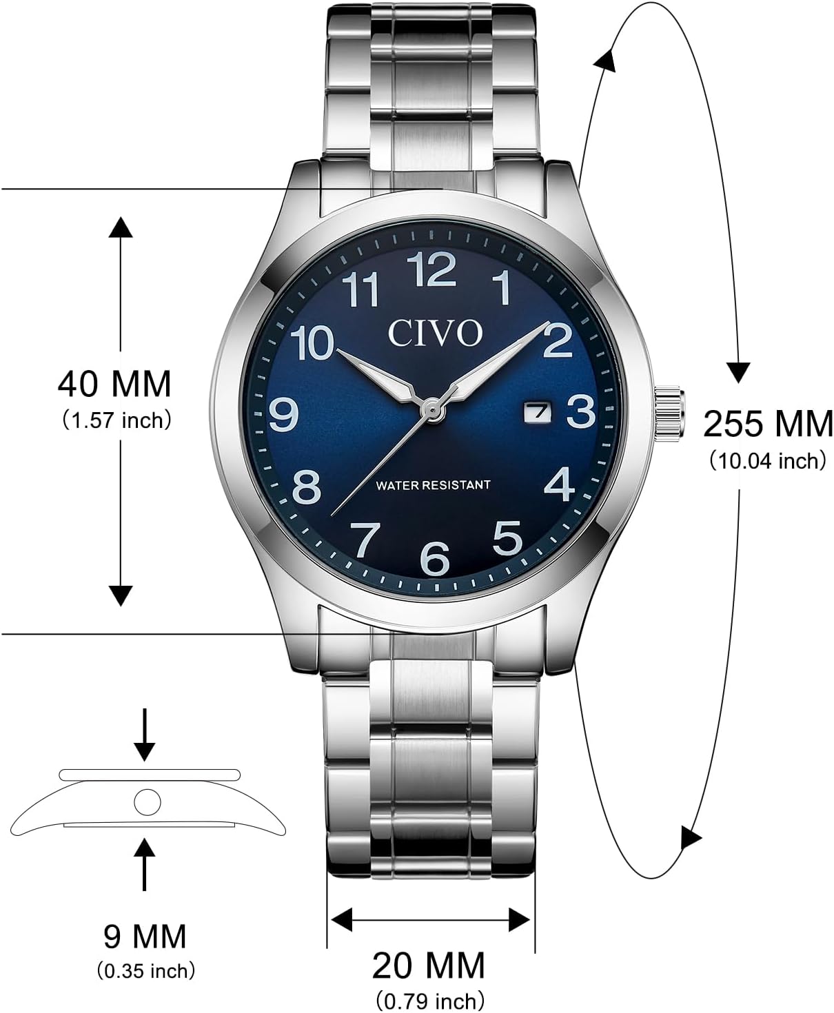 Thumbnail 5 de CIVO Herrenuhr Analog QI Quarz Datum, wasserdicht