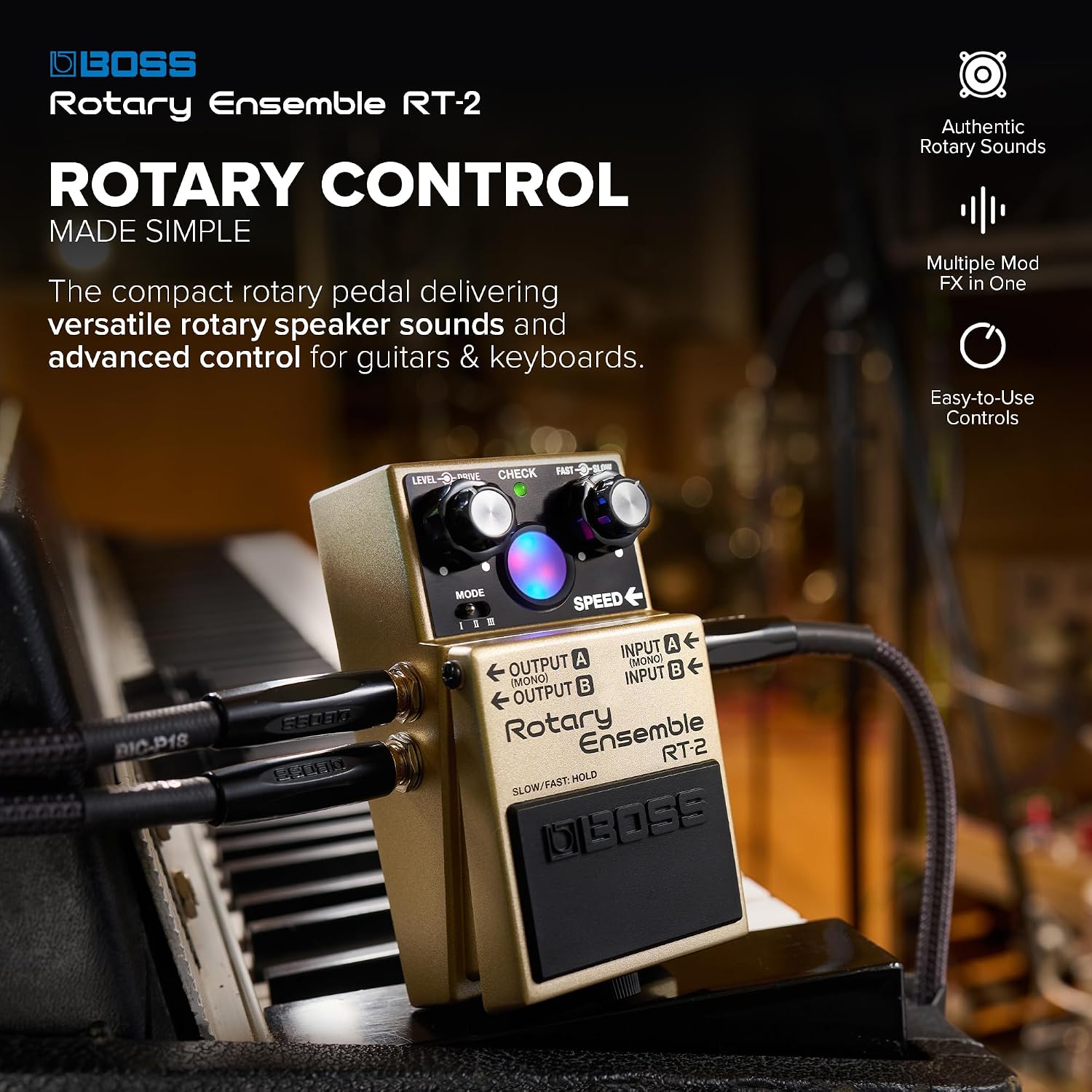 Detalle 2 de BOSS RT-2 Rotary Ensemble Pedal with 3 Modes and Virtual Rotor Display