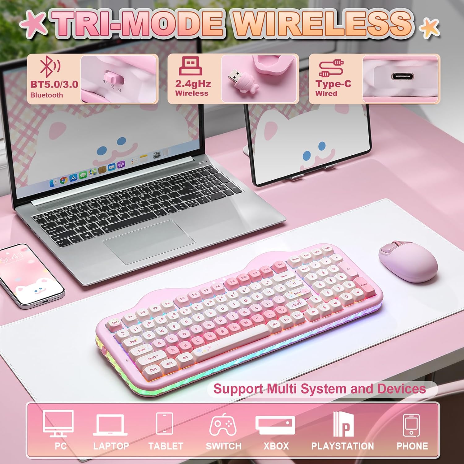 Thumbnail 2 de YUNZII C98 Wireless Mechanical Keyboard with 99 Keys and Numpad (Pink, Candy Linear Switch)