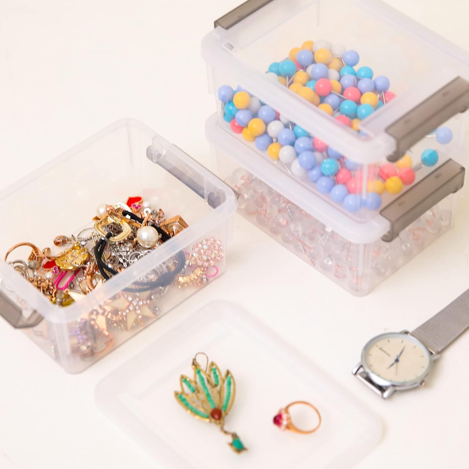 Detalle de Citylife 8-Pack Clear Plastic Bead Organizers, 0.53-Quart with Latching Lids