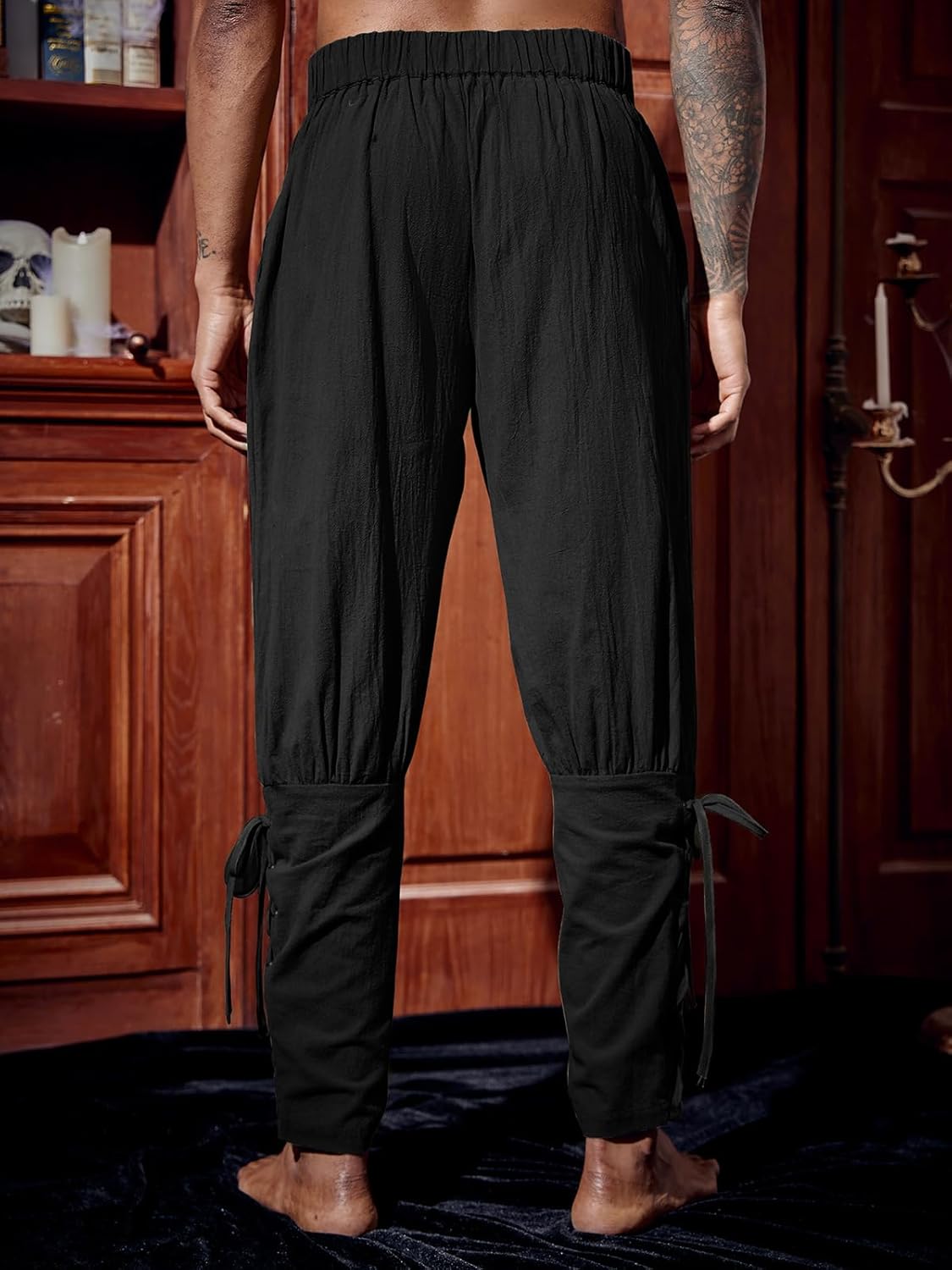 Detalle de Runcati Mens Medieval Ankle Pants - Renaissance Pirate Linen Costume Trousers