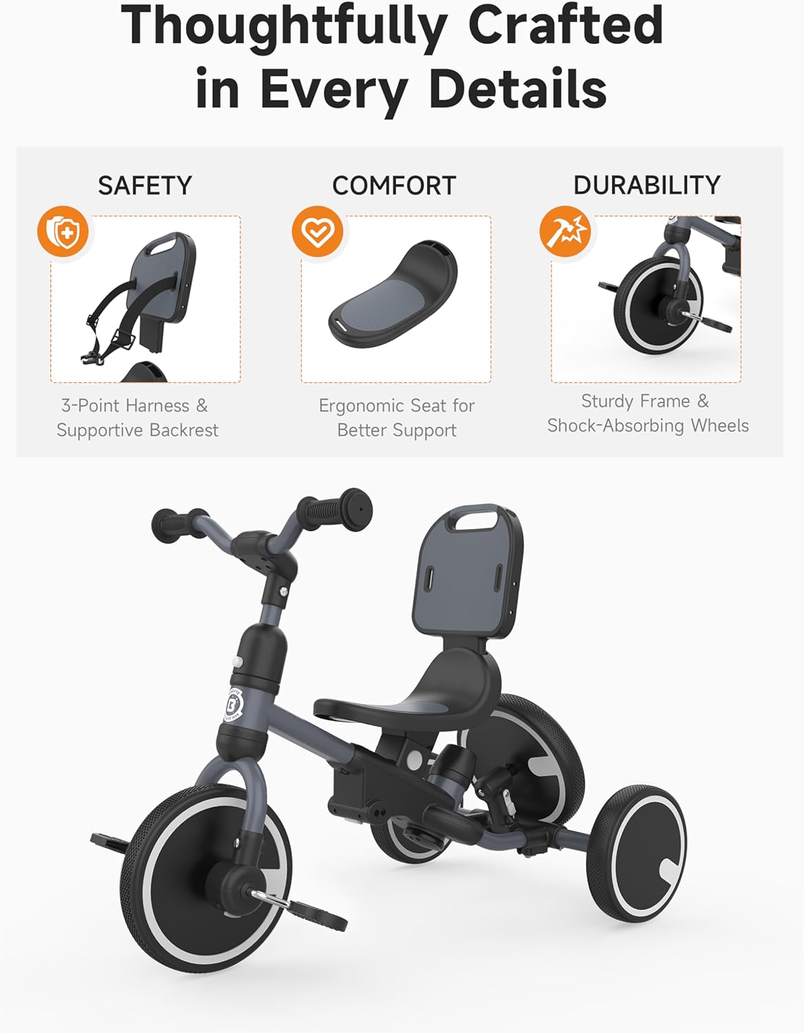 Thumbnail 3 de besrey 5-in-1 Toddler Tricycle with Push Handle: Grow with Me Trike for Ages 1–3