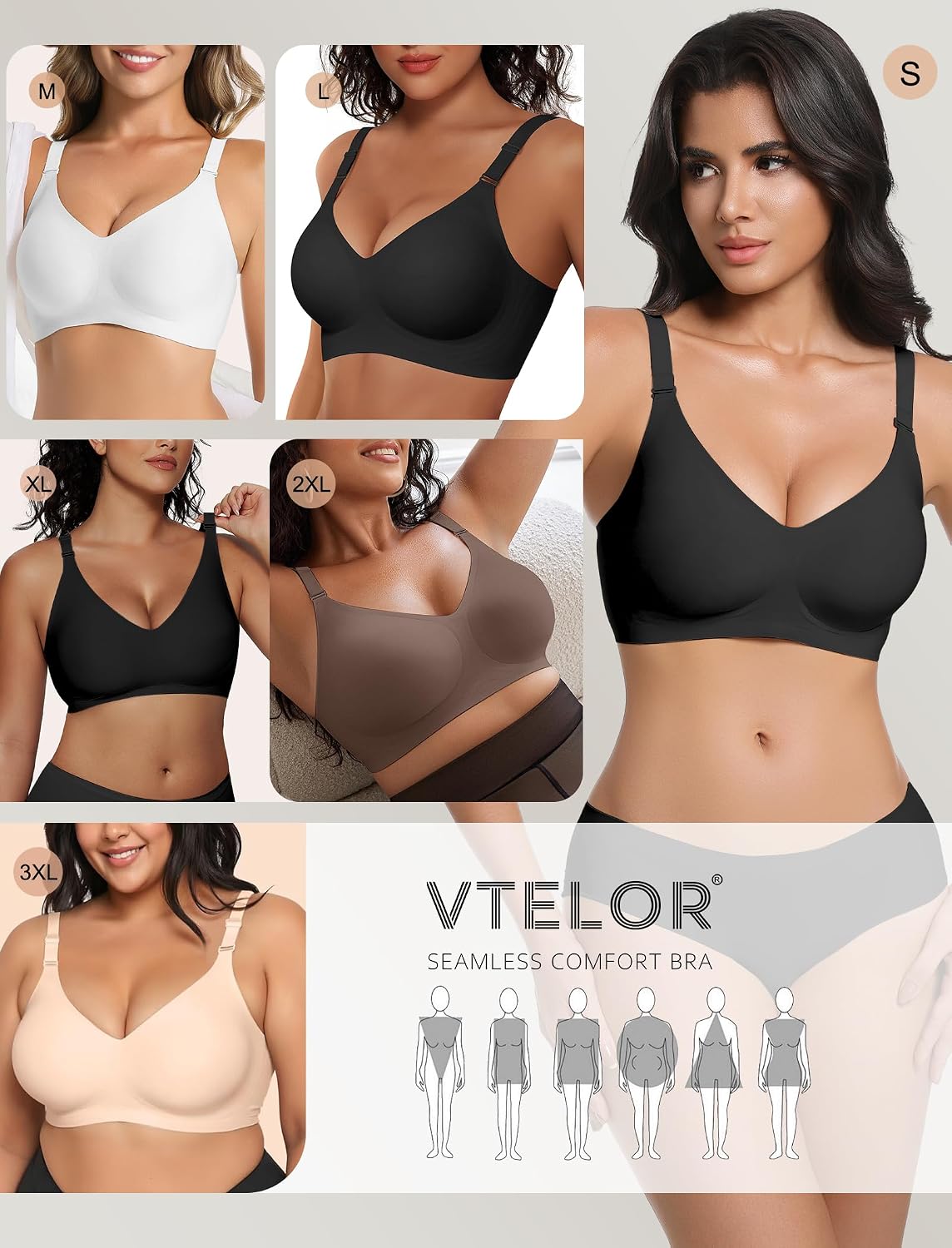 Detalle de Vtelor Non-Wired Bras for Women: Seamless, Wireless Push-Up Comfort
