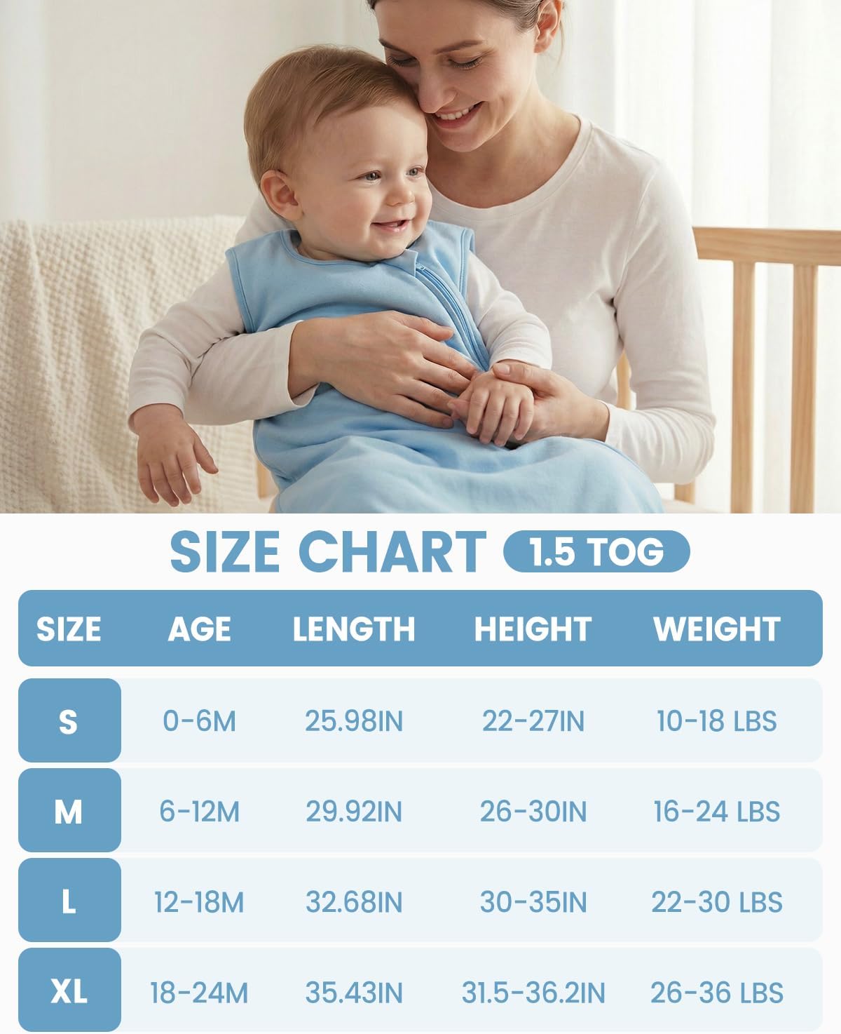 Thumbnail 6 de WYTbaby 2 Pack Baby Sleeping Bag – 0.5/1/1.5 TOG, 100% Cotton wearable blanket for 0–24 months