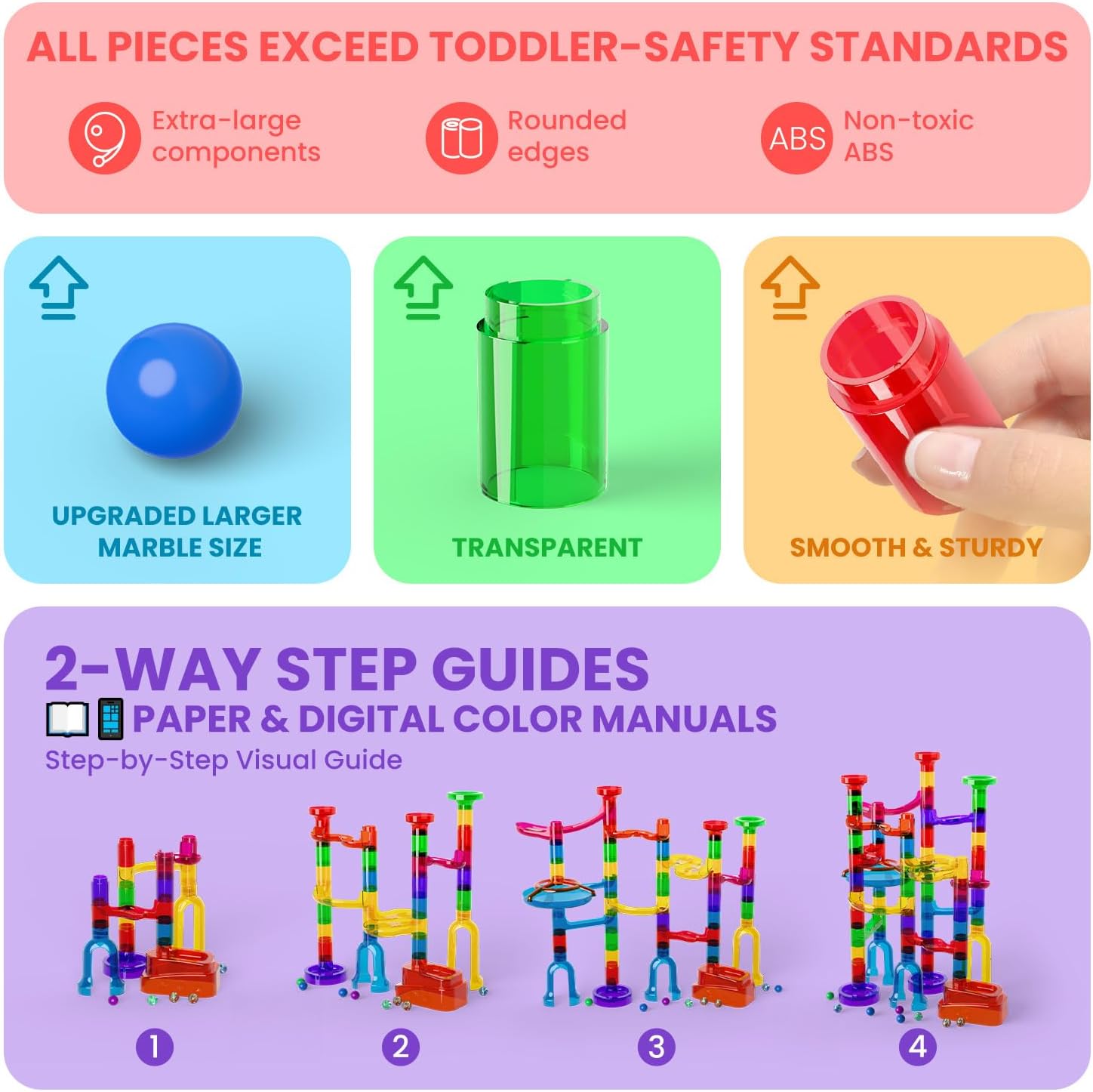 Detalle de Marble Run STEM Educational Toy Set (109pcs) with Transparent Tracks and 60 Marbles