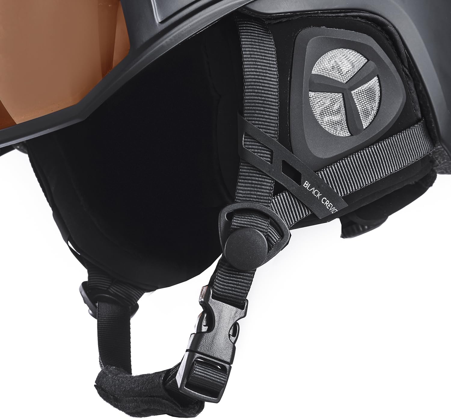 Detalle de BLACK CREVICE St.Moritz – Casco da sci con visiera regolabile, taglia unica uomo/donna, supporto occhiali, anti-appannamento e custodia protettiva
