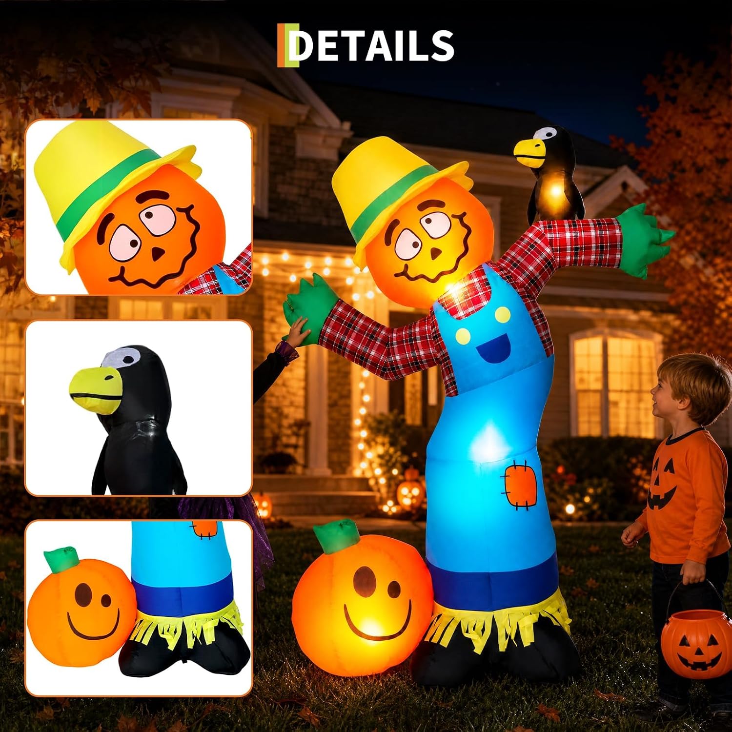Detalle 2 de WildVenture 6FT Pumpkin Scarecrow Inflatable with 7 LED Lights