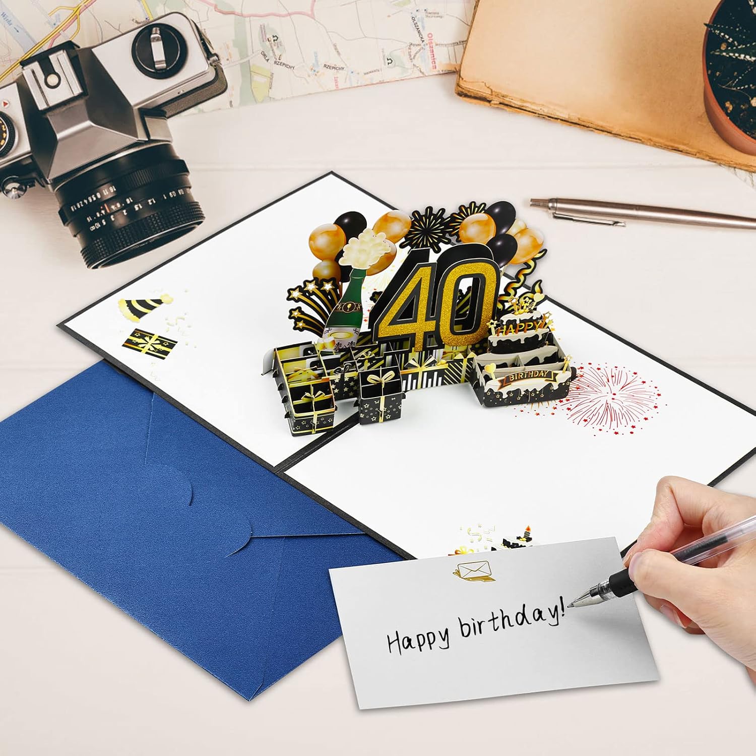 Detalle de Joyoldelf Biglietto di Auguri di Compleanno 40° 3D Pop-Up con Busta – Regalo dallo stile unico