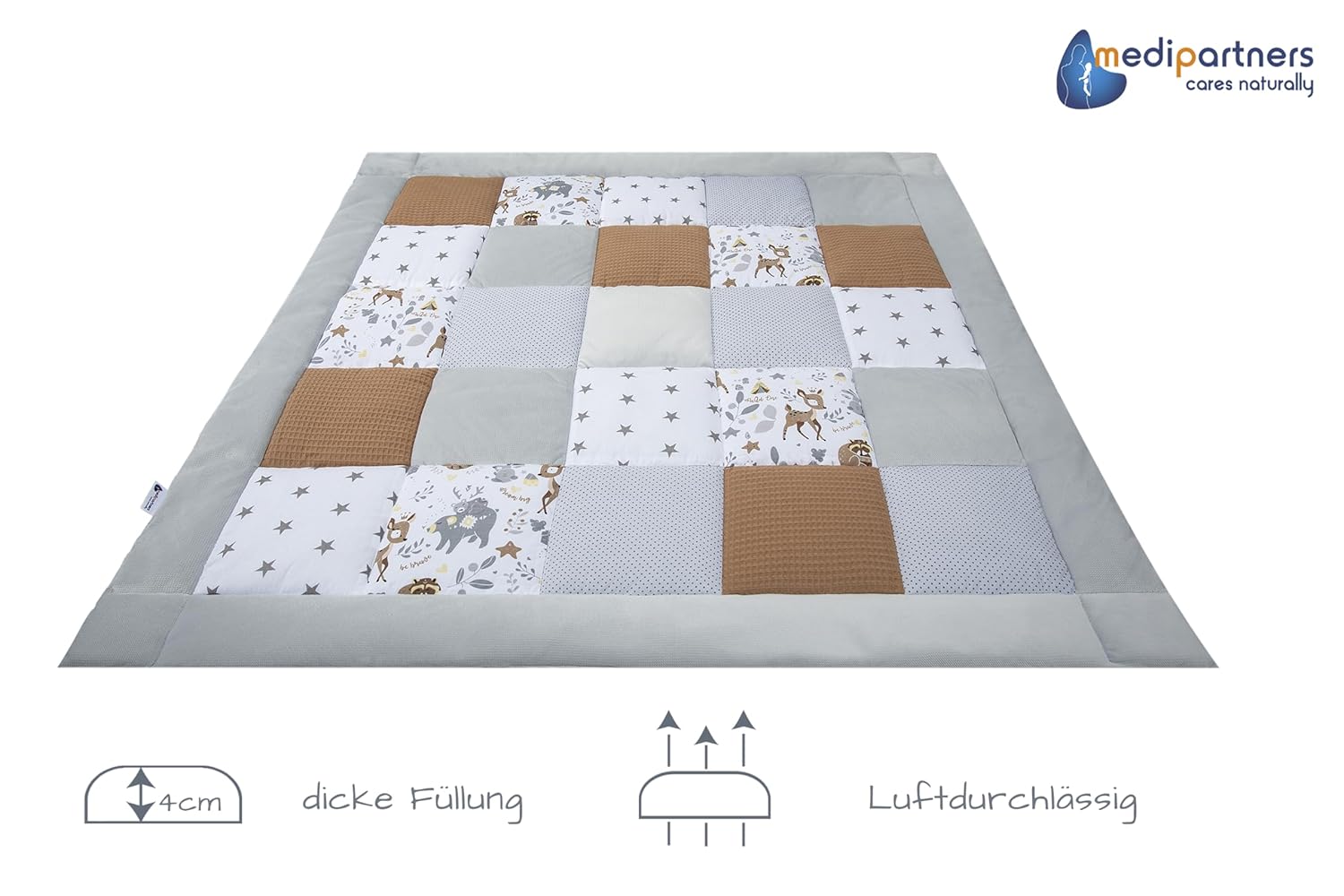 Thumbnail 5 de Medi Partners Krabbeldecke für Baby – 120 x 120 cm, 100% Baumwolle, dicke Polsterung